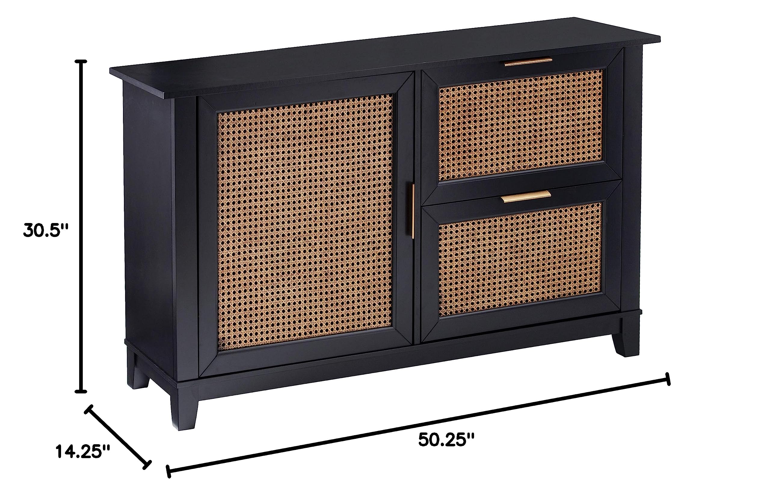 SEI Furniture Chekshire Anywhere Storage Cane Cabinet with Details - Black | Perfect for Living Room, Bedroom & Office Organization