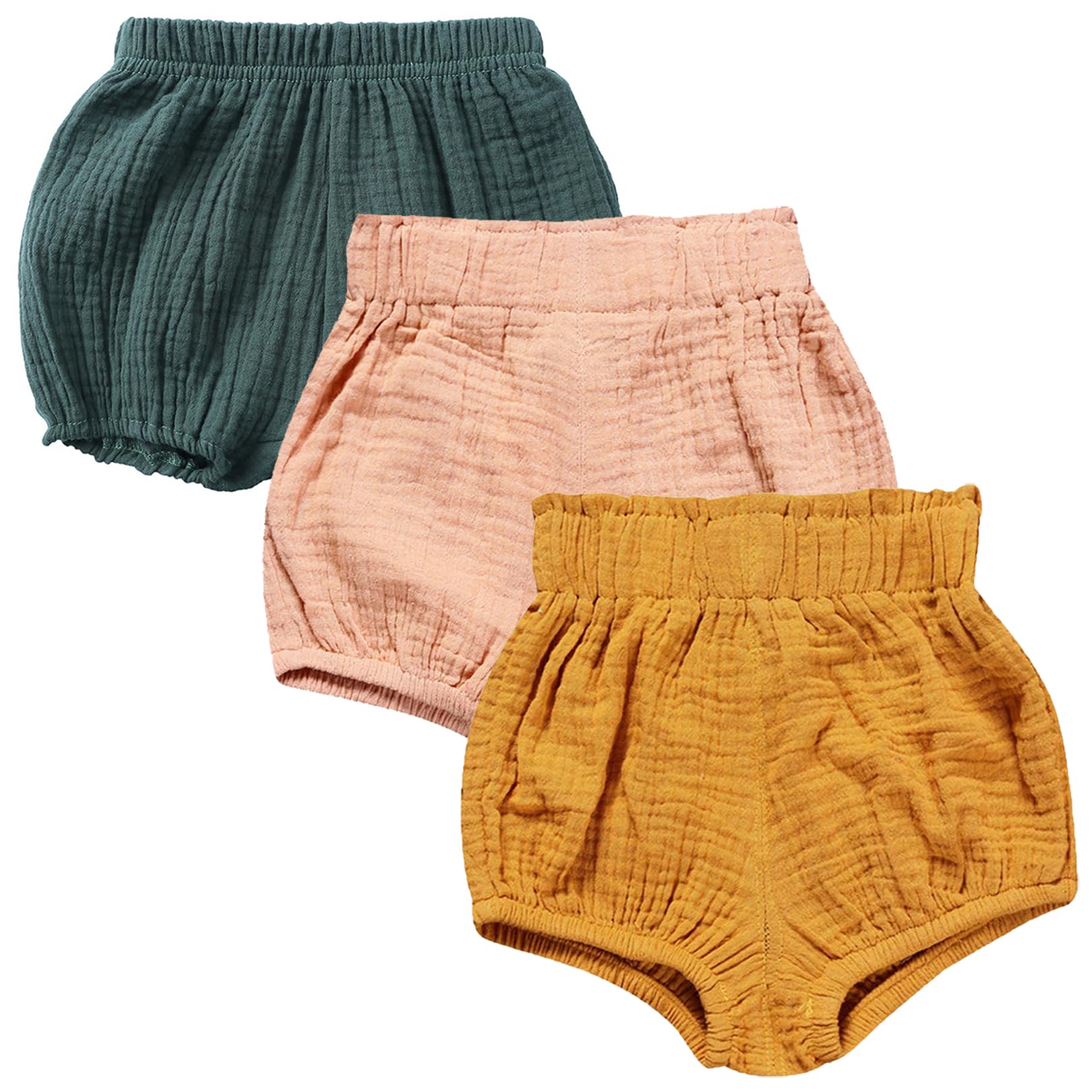 3PC Baby Shorts Set - Cotton Linen Bloomers for Newborns - Playtime & Outings