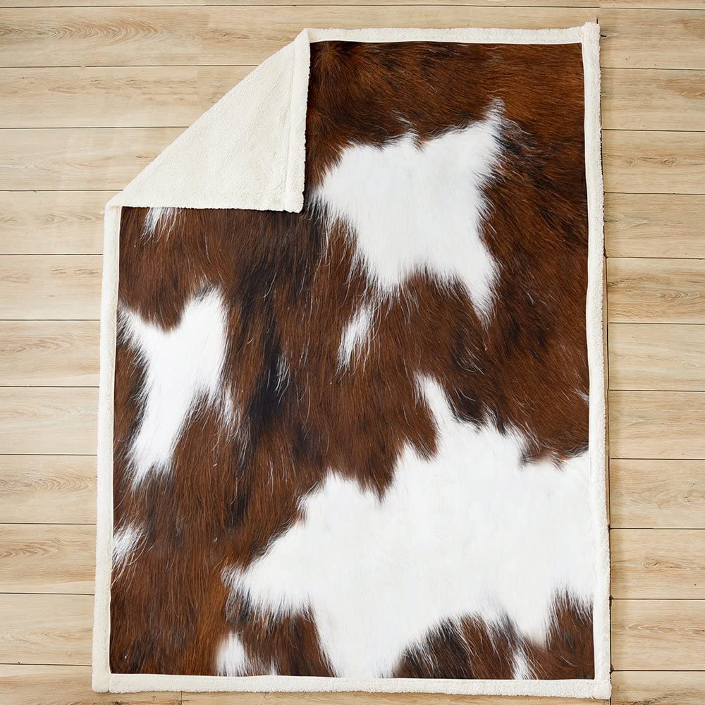 Soft Warm Fleece Cowhide Printed Throw Blanket 30