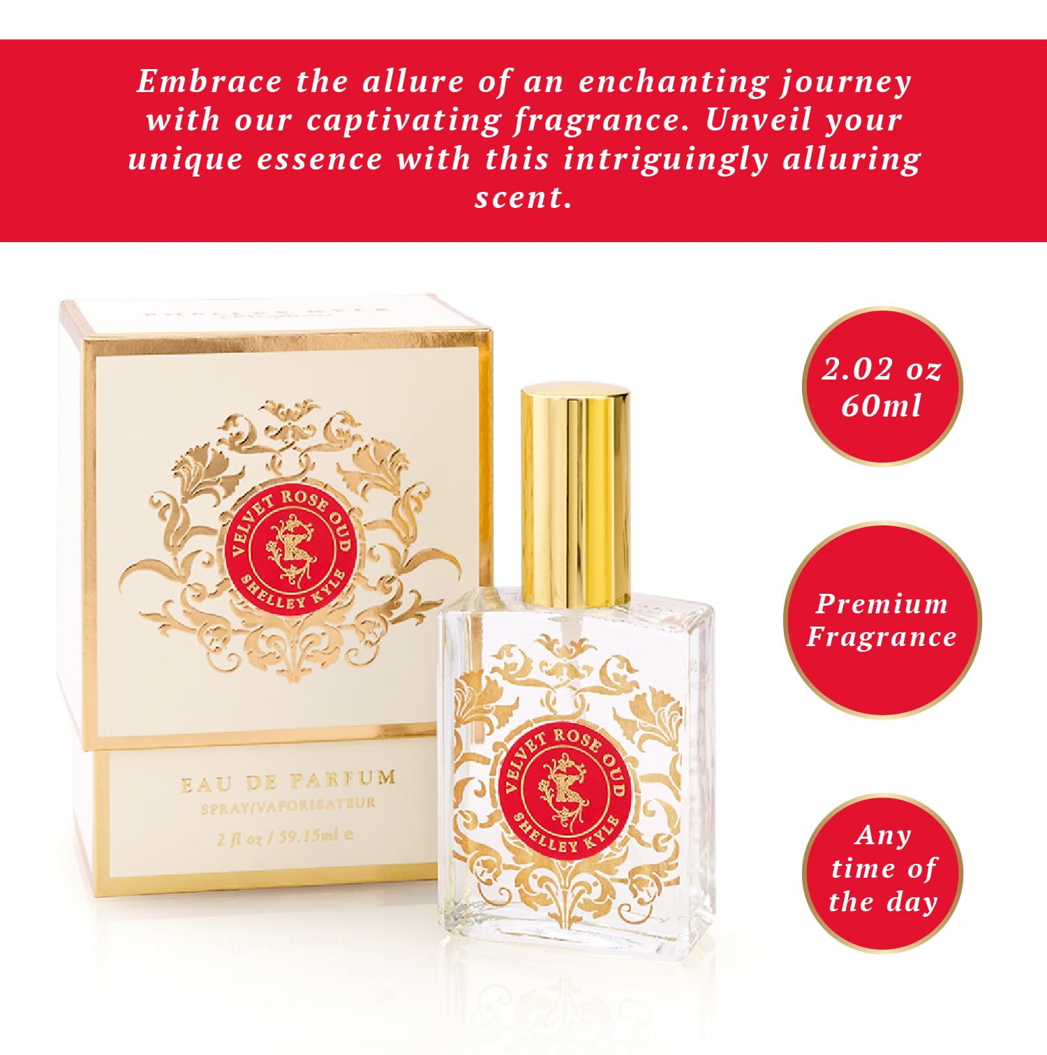 Shelley Kyle Velvet Rose Oud Perfume for Women - 60ml Eau de Parfum, Long Lasting Floral Oriental Fragrance with Velvet Rose & Oud Notes - Perfect for Date Night, Evening Events & Special Occasions