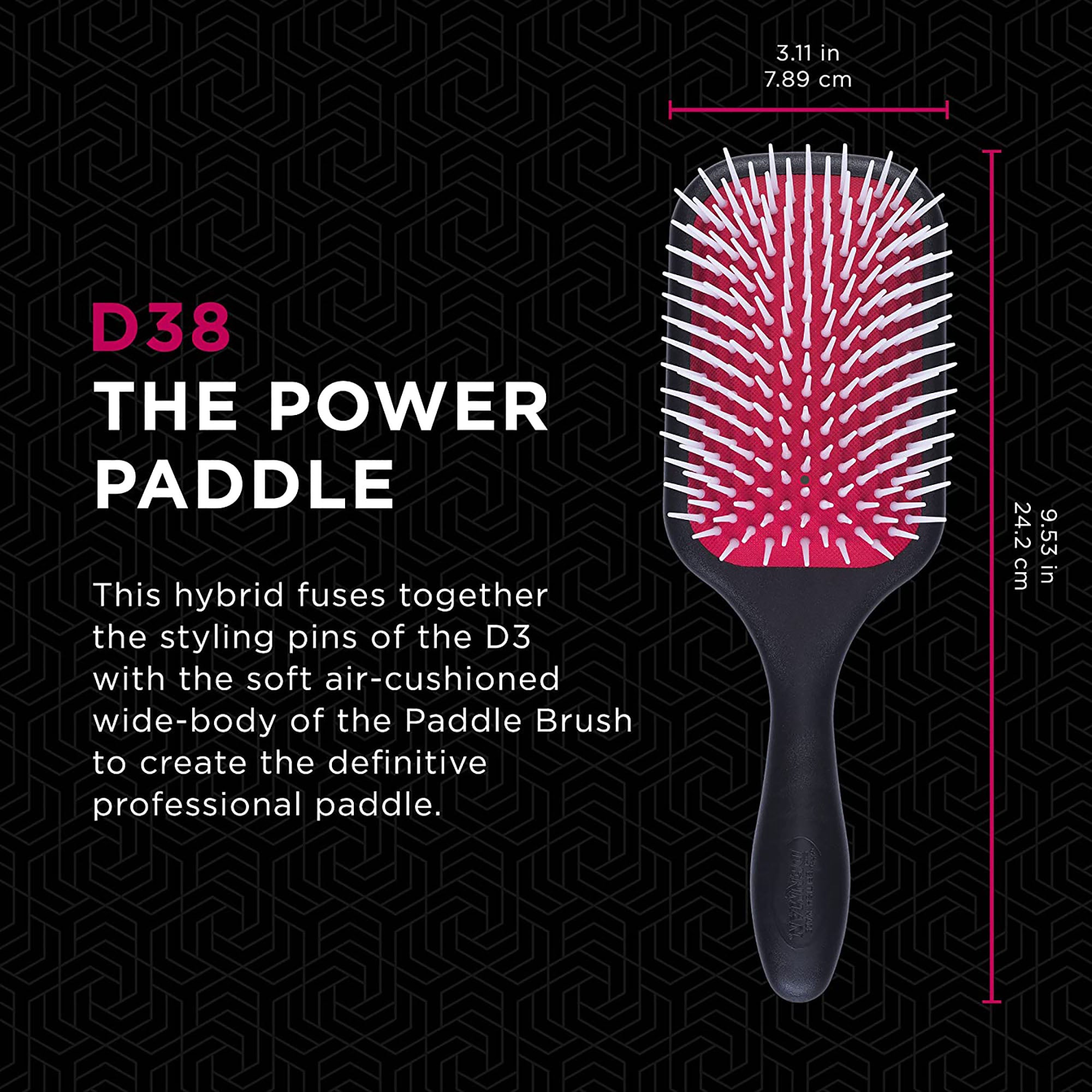 Denman D38 Power Paddle Brush for Curly & Wavy Hair - Detangling & Styling Hair Brush for Salon & Home Use - Perfect for Wet & Dry Hair Styling