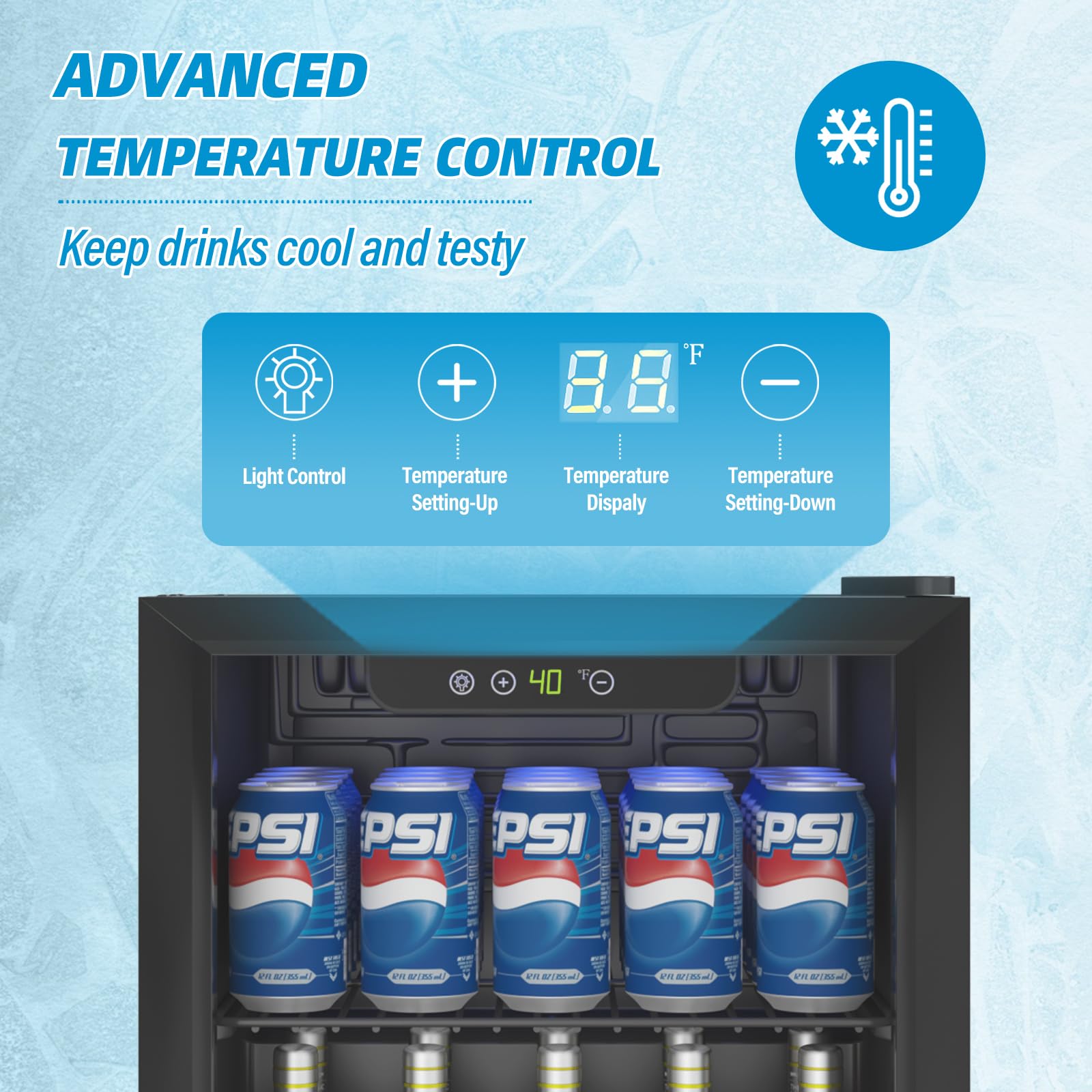 60 Can Mini Fridge - 1.3 Cu Ft Compact Beverage Cooler with Glass Door, Adjustable Shelves & Digital Display for Soda, Beer, Wine - Perfect for Home Bar, Office, Dorm Room or Under Counter Use