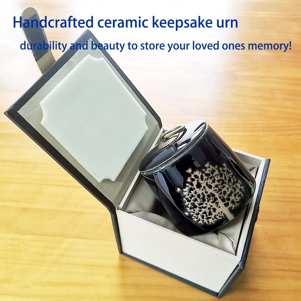 Small Cremation Urns for Human Ashes - Adult & Pet Memorial Keepsake Box (Tree of Life Blue Design) - Funeral Urn for Ashes of Loved Ones, Dogs & Cats - Perfect for Home Memorials, Scattering Ceremonies & Burial Services