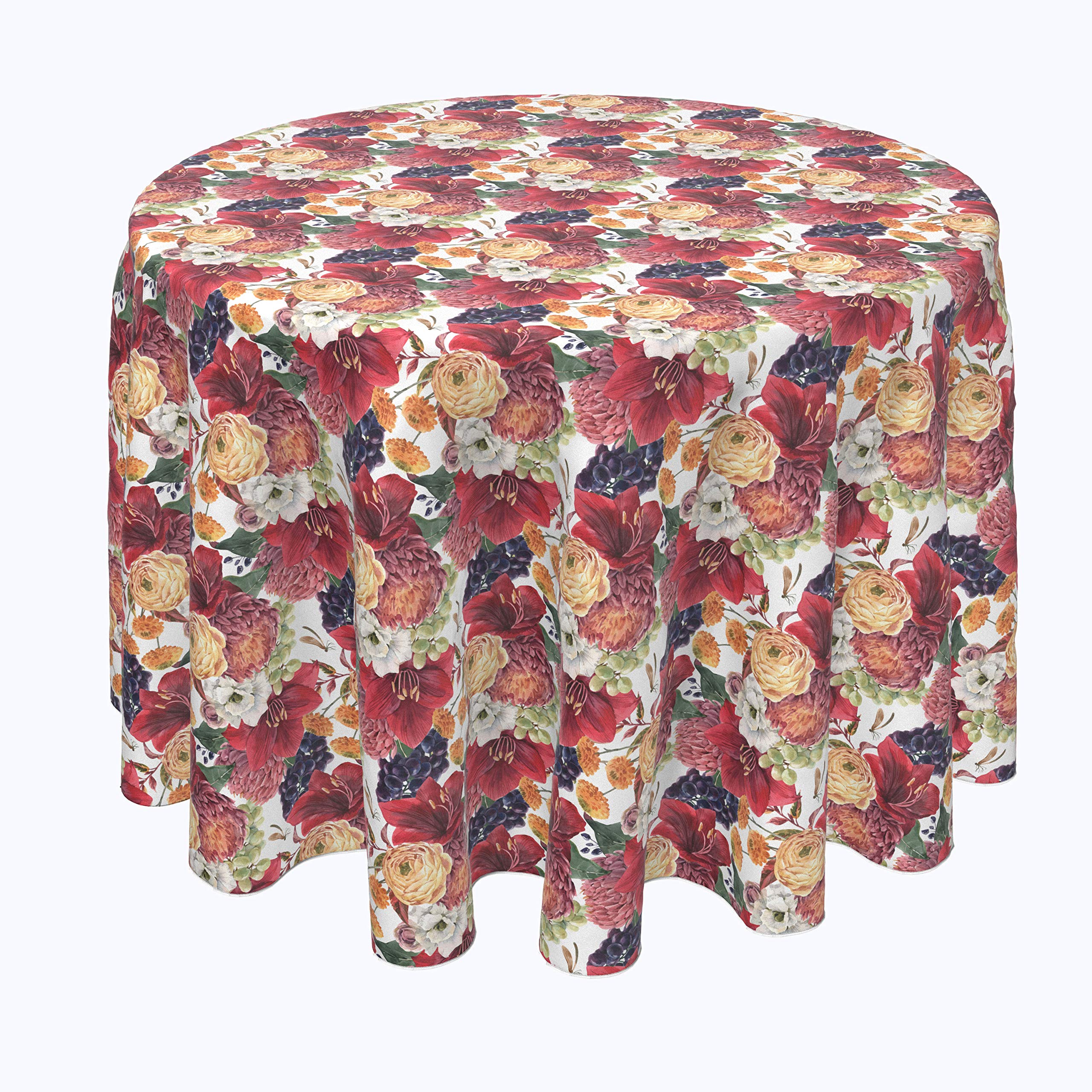Machine Washable 100% Milliken Polyester Tablecloths & Table Runners Set - Watercolor Floral & Grapes Design (108