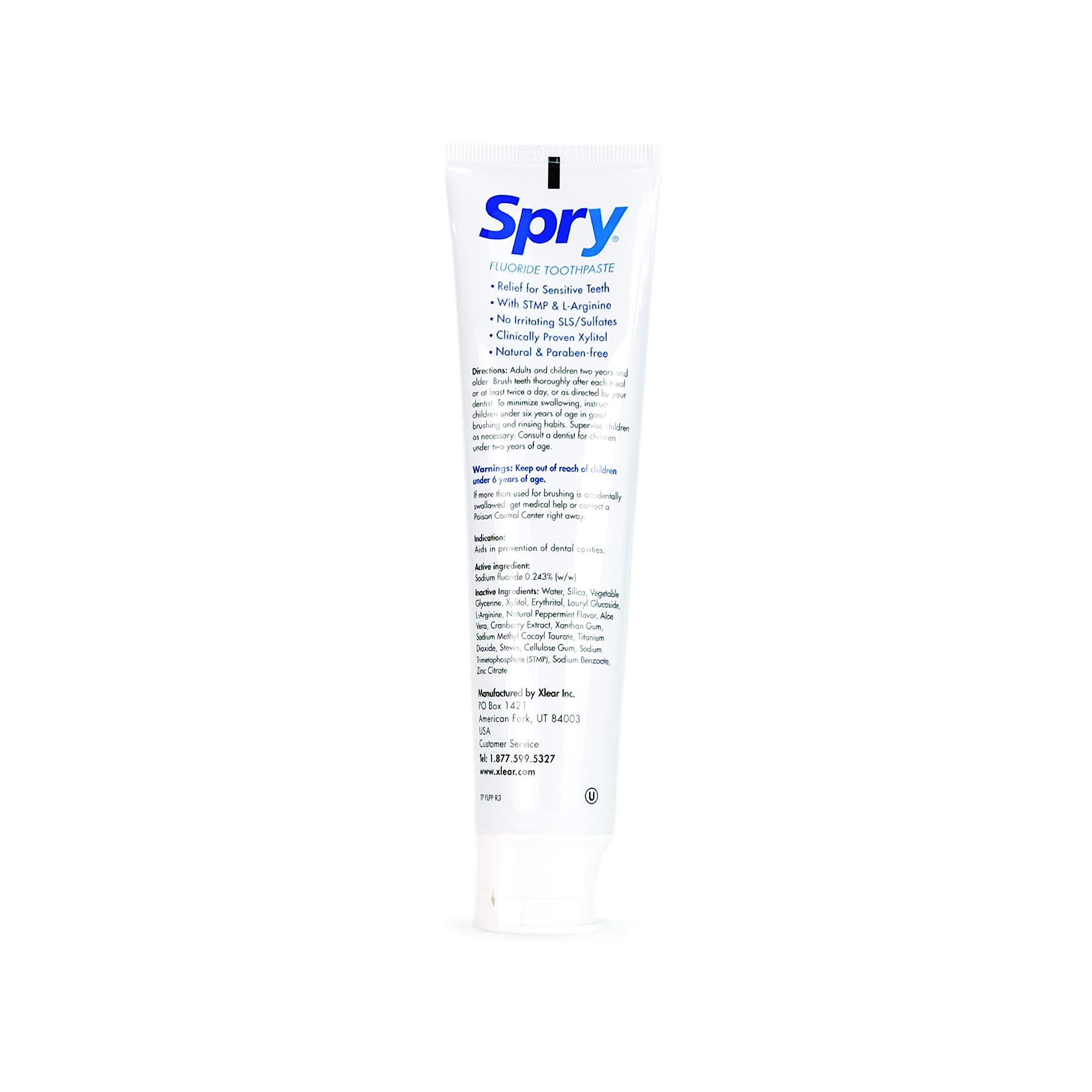 Spry Xylitol Fluoride Toothpaste 5oz - Natural Teeth Whitening for Adults & Kids, Fresh Breath & Mouth Moisturizing, Peppermint Flavor (Pack of 1) - Ideal for Daily Oral Care & Sensitive Teeth