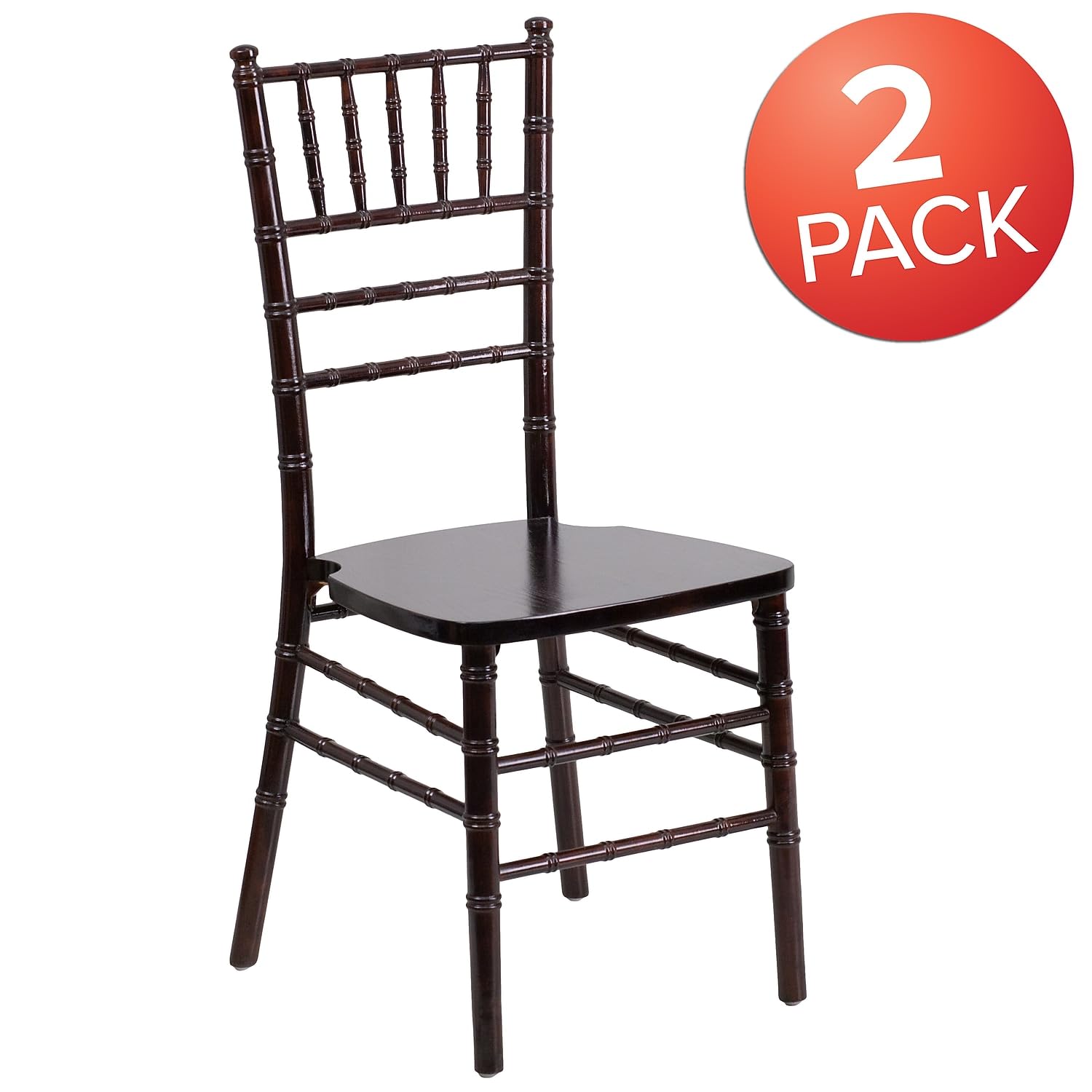 Flash Furniture 2-Pack HERCULES Series Walnut Wood Chiavari Chairs - Elegant Wedding, Banquet & Event Seating - Durable Wooden Chairs for Indoor & Outdoor Use