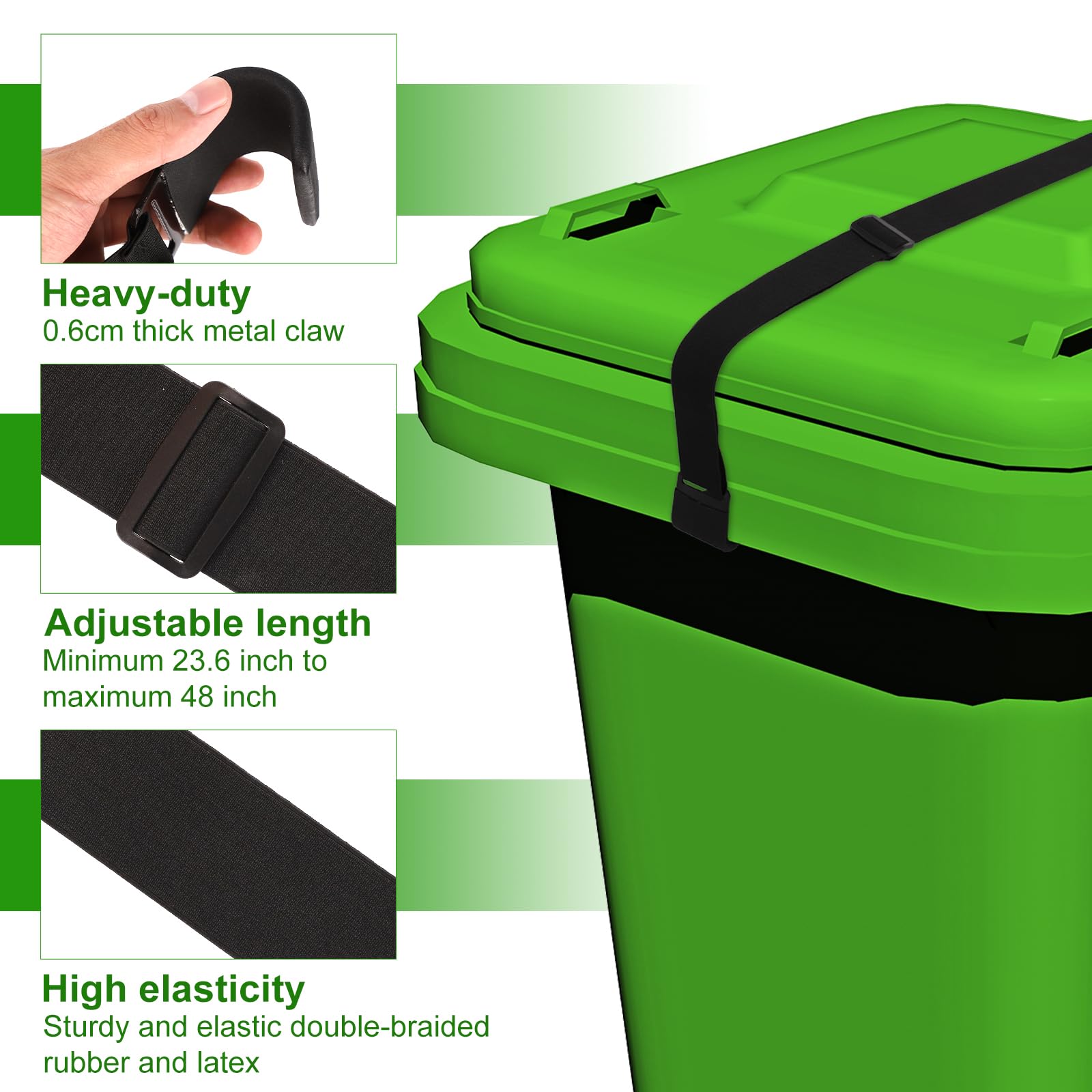 Windproof Metal Double-Claw Trash Can Lock - Adjustable & Elastic Garbage Bin Strap for Outdoor Use, Raccoon Proof Lid Lock to Prevent Tipping Over - Perfect for Patio, Backyard, and Camping