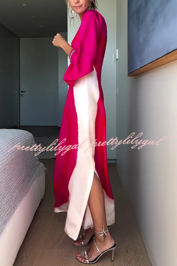 Elegant Contrast Print One Sleeve Slit Maxi Dress for Women - Perfect for Evening Parties, Weddings & Special Occasions