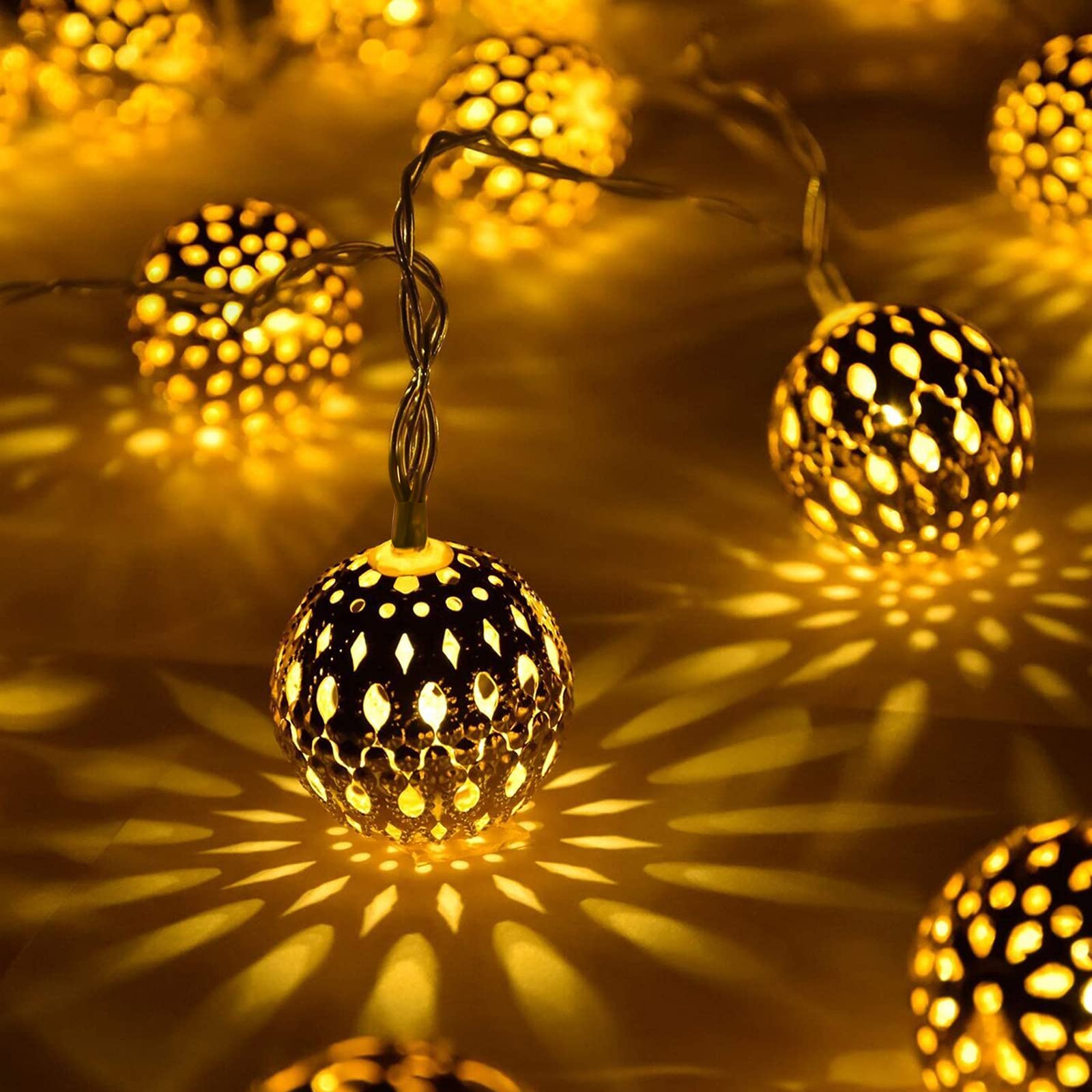 60 LED Solar Moroccan String Lights - 36 Ft Waterproof Outdoor Globe Fairy Lights with 8 Lighting Modes | Solar Powered for Garden, Yard, Gazebo, Camping, Party & Holiday Decor (Warm White)