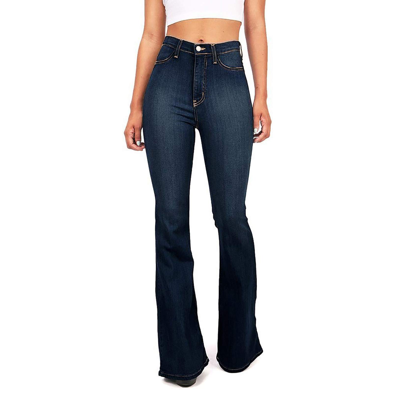 Women's High Waist Slimming Jeans - Stretchy Wide Leg Flare Bell Bottom Denim Pants with Pockets | Comfortable & Stylish for Casual Wear, Office & Night Out