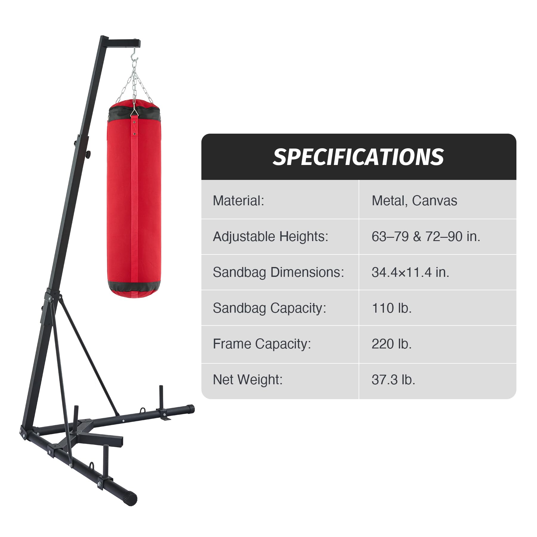 ZELUS Heavy Duty Punching Bag Stand - Adjustable Height Boxing Stand with Canvas Sandbag, 220 lb Capacity | Free Standing Heavy Bag Stand with Weighted Base for Home Gym, Boxing Training & Fitness Workouts | Perfect for MMA, Kickboxing & Strength Training