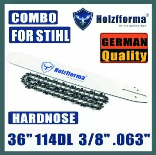 Holzfforma® 36 Inch 3/8 .063 Gauge 114DL Hard Nose Bar & Full Chisel Saw Chain Combo for Professional Chainsaw - Perfect for Forestry, Lumber Cutting, and Woodworking Projects