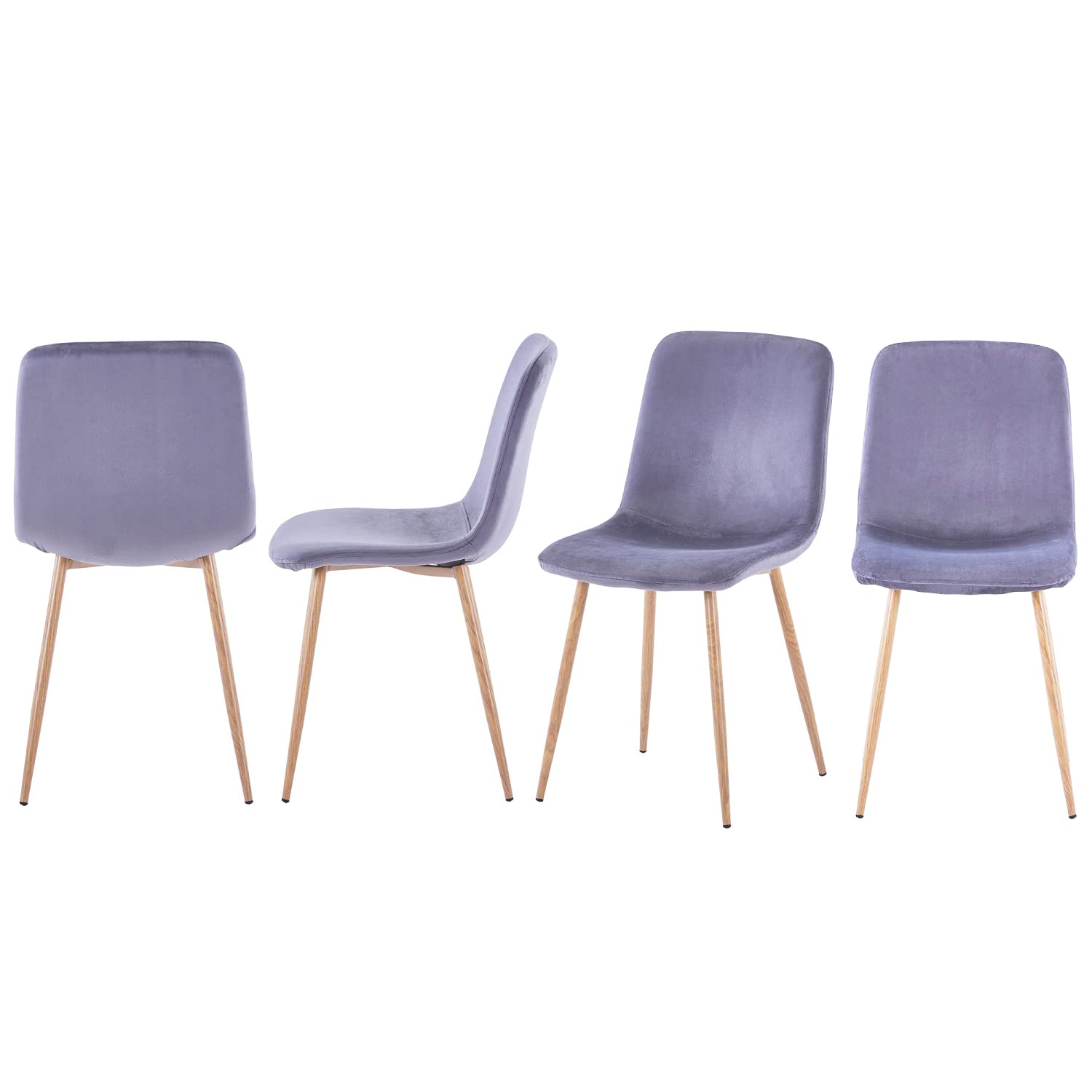 Velvet Upholstered Dining Chairs Set of 4 - Modern Mid-Century Style Side Chairs with Sturdy Metal Legs, Soft Gray Fabric for Kitchen, Dining Room, Bedroom & Living Room - Perfect for Family Gatherings, Dinner Parties & Home Decor