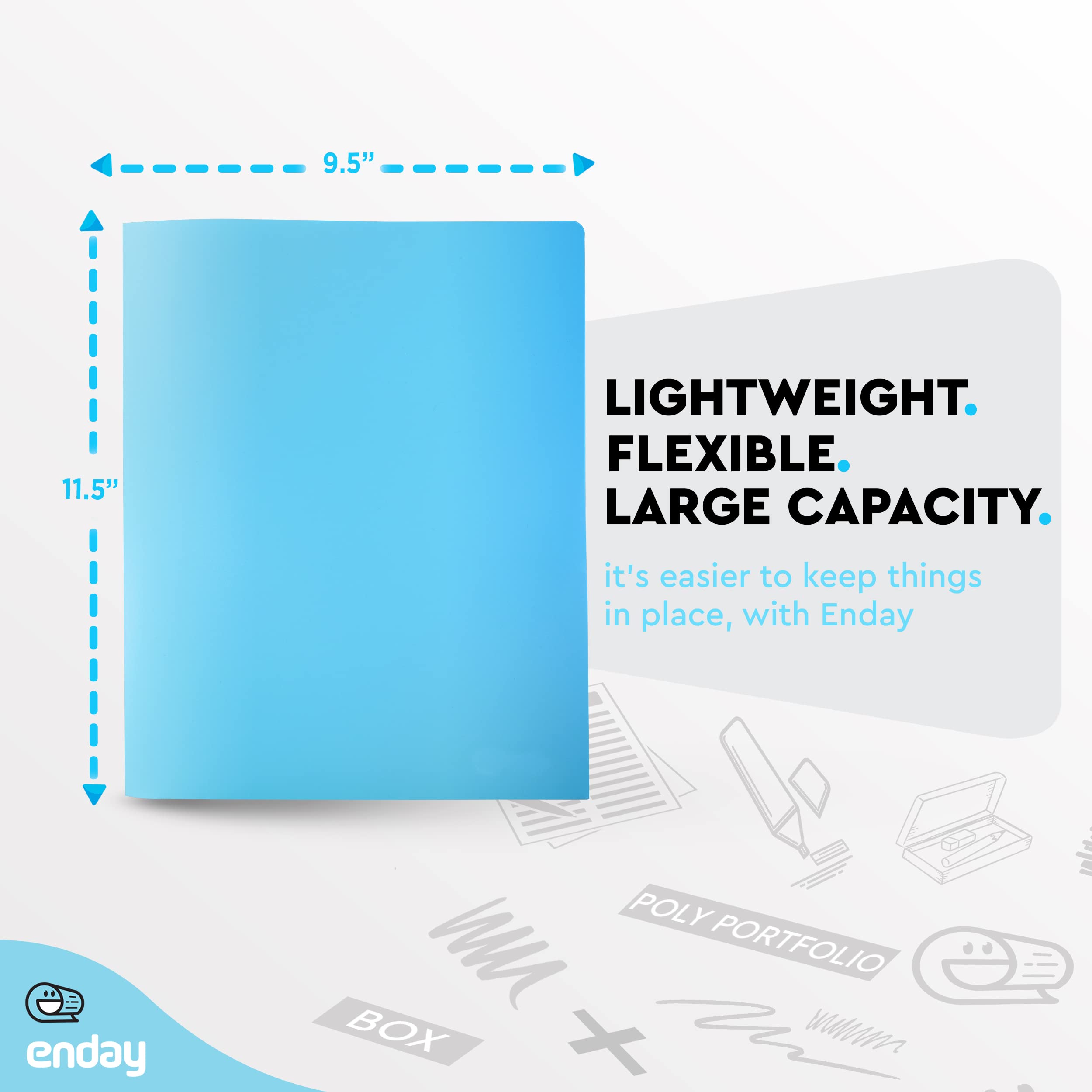 Enday 2-Pocket Plastic File Folders - Heavy Duty Letter Size School & Office Folders in Blue, Purple, Green, Red, Pink & Grey | Durable Poly Portfolio for Organizing Documents, Homework & Office Papers | Perfect for Students, Teachers & Professionals