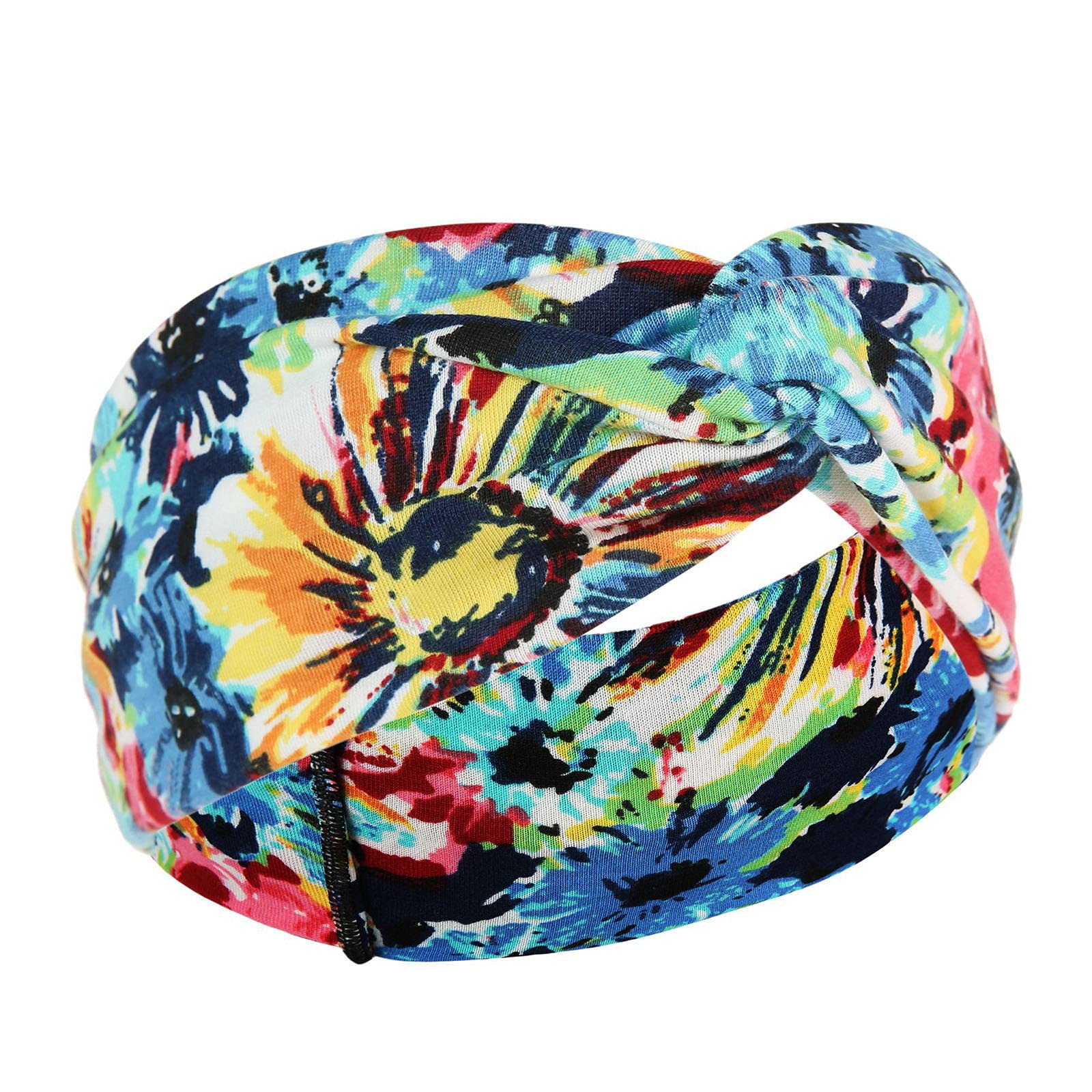 Women's Fashion Yoga Headband - Wide Elastic Sports Headband for Adults & Girls, Boho Print with Knot Design (Leopard/Flower Patterns) - Perfect for Workouts, Running, Yoga & Casual Wear
