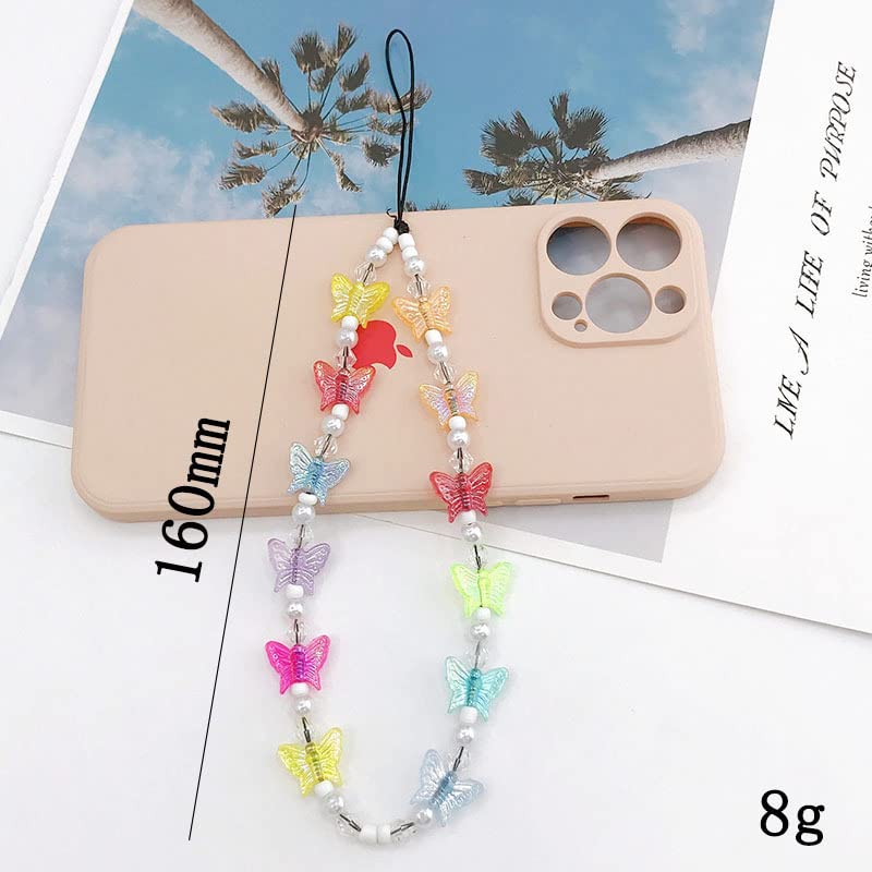 Handmade Natural Stone Beaded Butterfly Phone Lanyard - Colorful Rainbow Charm Keychain for Women & Girls | Perfect for Phone Accessories, Gift Giving & Fashion Jewelry