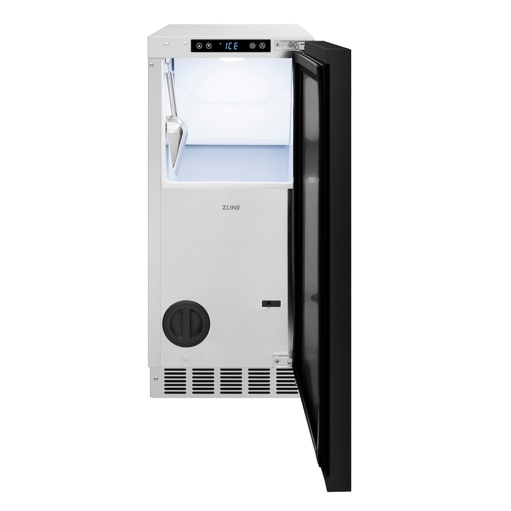 ZLINE Autograph Edition 15-inch Touchstone Clear Cube Ice Maker with Drain Pump - Panel Ready Door & Champagne Bronze Handle (ICCDPZ 15 CB) - Perfect for Home Bars, Kitchens, and Commercial Use
