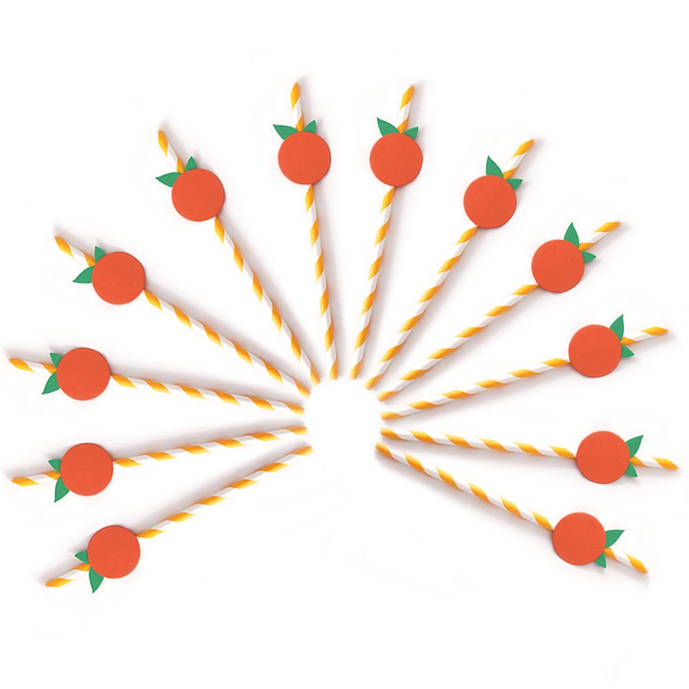 Eco-Friendly Orange Striped Paper Straws - Biodegradable Disposable Drinking Straws (15-Pack) | Perfect for Baby Showers, Birthday Parties & Sustainable Events | Little Cutie Themed Decorations
