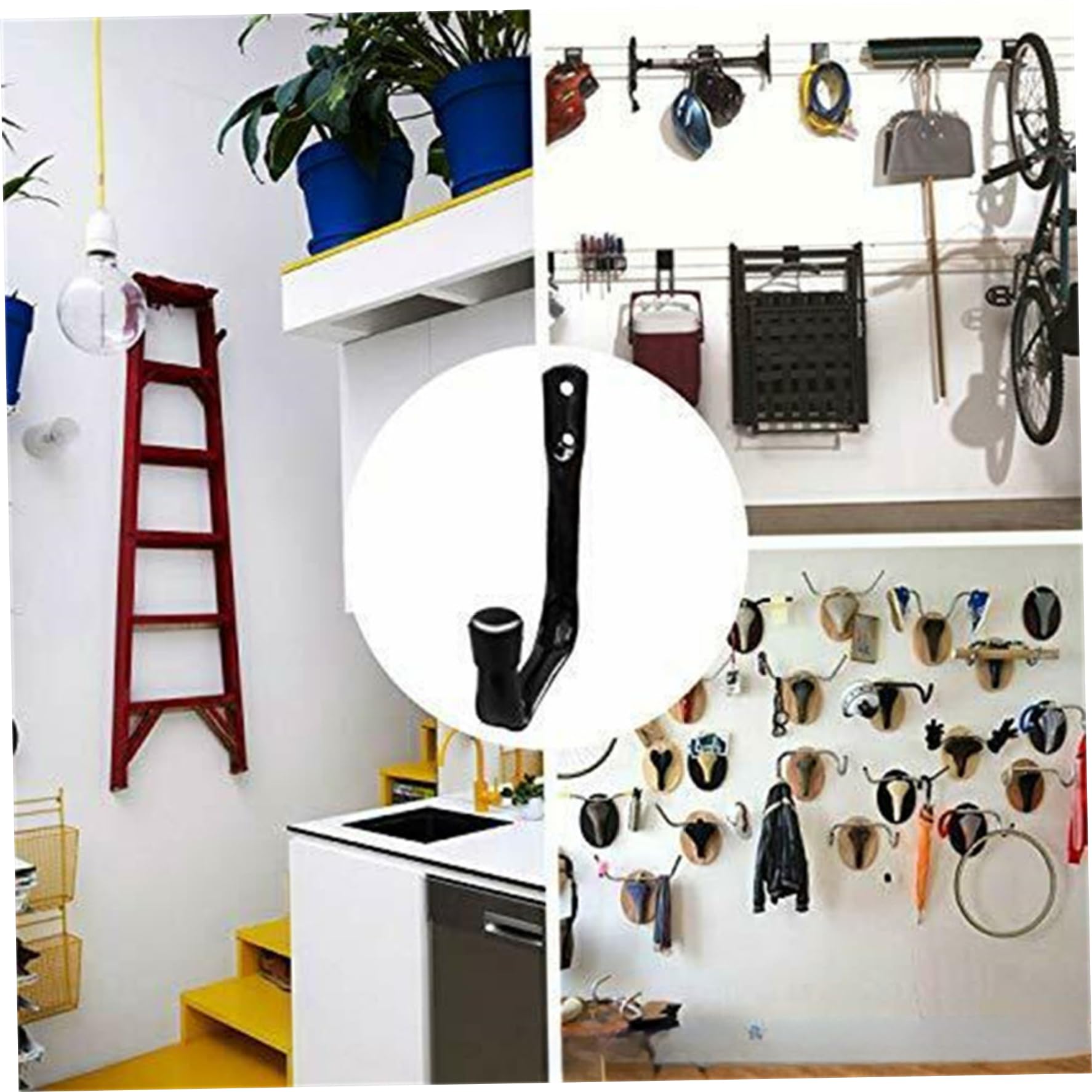 Heavy Duty Iron Utility Hooks - 6 Pack Wall Mounted Garage Hooks for Tools, Cables, Bikes, Ladders & Garden Tools | Durable Storage Solution for Garage, Shed & Workshop Organization