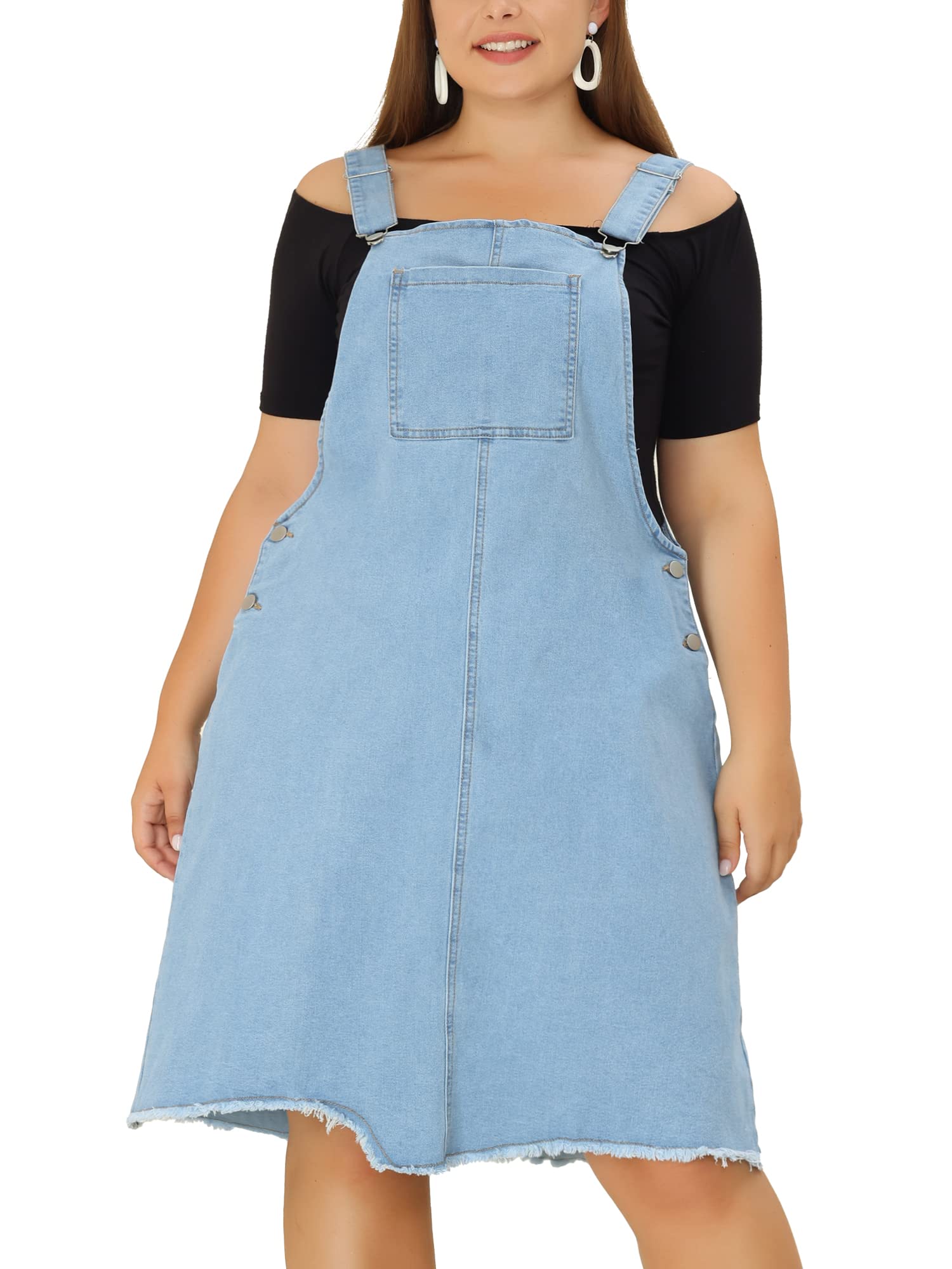 Agnes Orinda Plus Size Denim Overalls for Women - Adjustable Straps & Frayed Hem Casual Jumpsuit | Perfect for Streetwear, Weekend Outfits & Boho Fashion