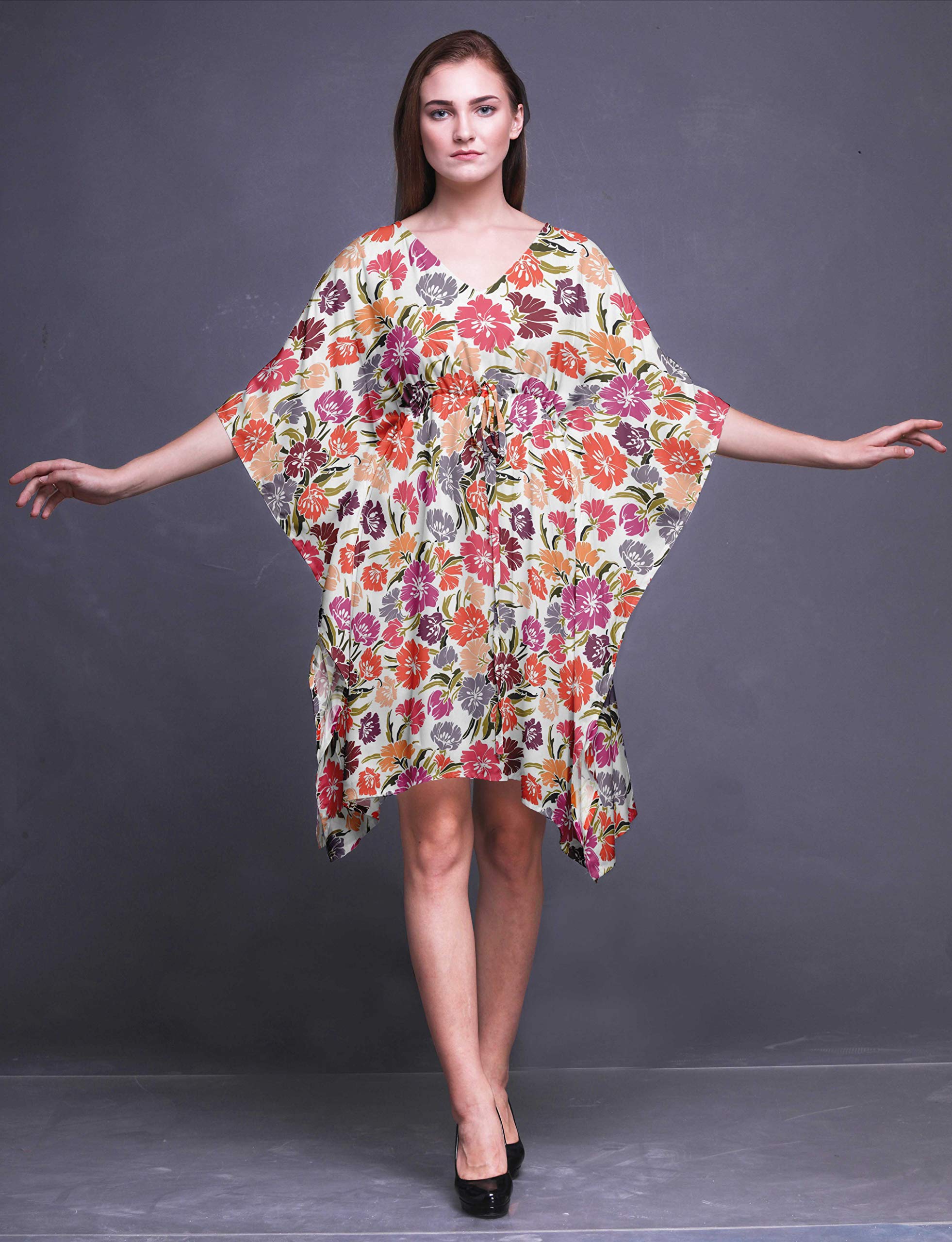 Bimba Women's Short Beach Kaftan Cover Up - Flowy Midi Dress for Swimwear Coverup, Poolside Lounging & Summer Vacation Outfits