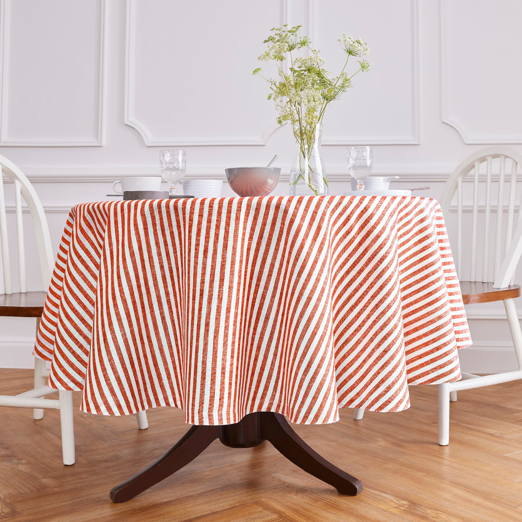 Amalfi Stripe Round Tablecloth - Waterproof & Stain-Resistant 60-Inch Dining Table Cover for Indoor/Outdoor Use - Perfect for Parties, Picnics, and Family Gatherings