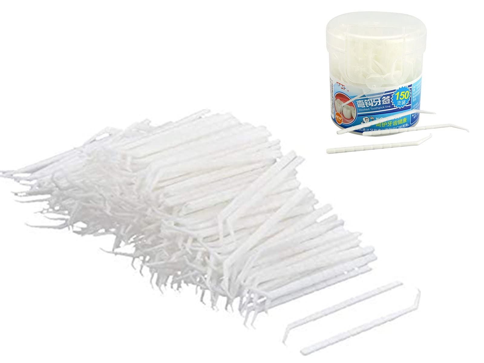 BLS Plastic Dental Picks - 150PCS Curved Hook Toothpicks for Teeth Cleaning, Oral Hygiene & Food Removal - White Household Dental Care Tools for Home, Office & Travel Use