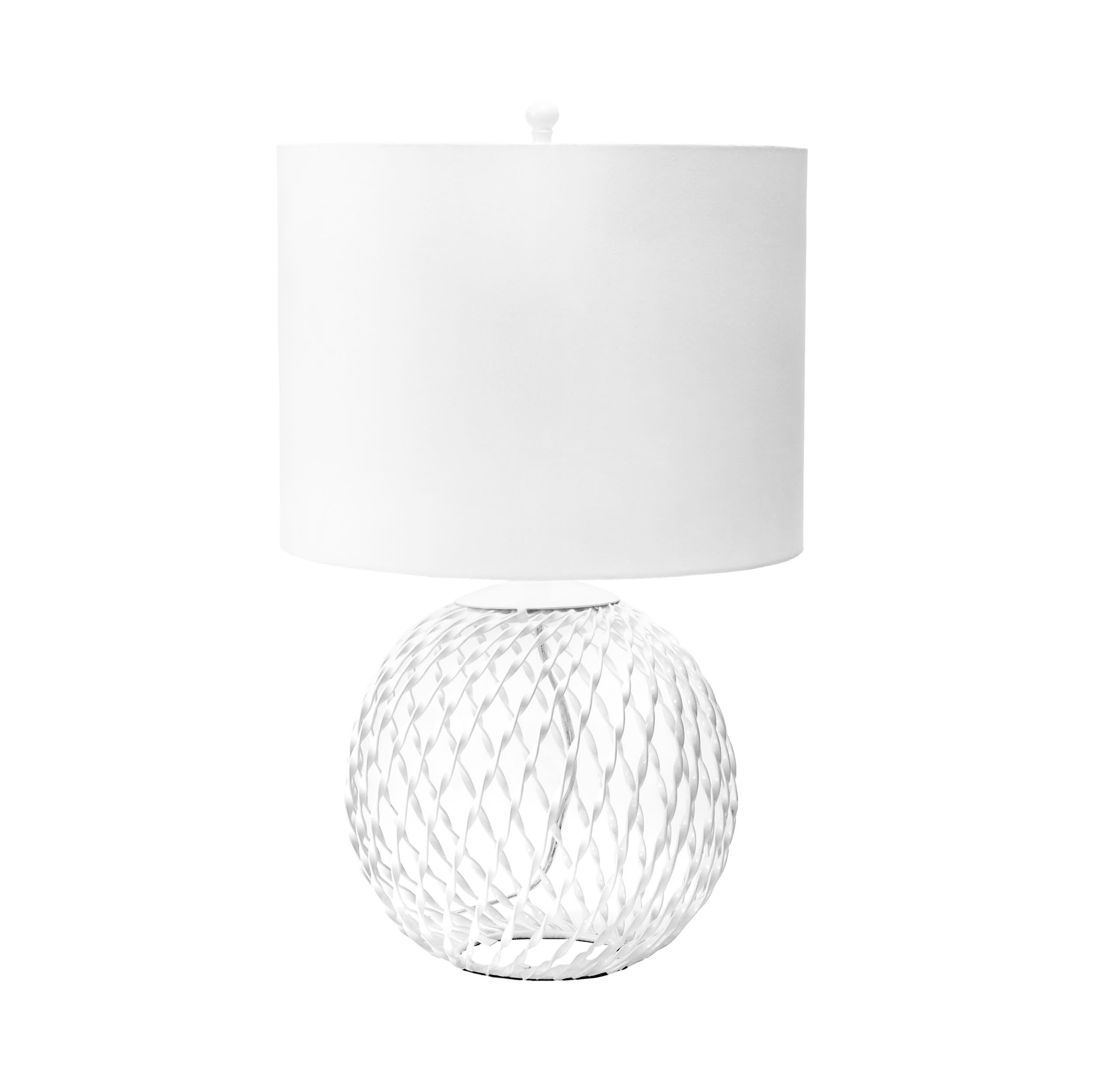 20 Inch White Iron Wire Mesh Globe Table Lamp - Modern Decorative Lighting for Living Room, Bedroom, or Office