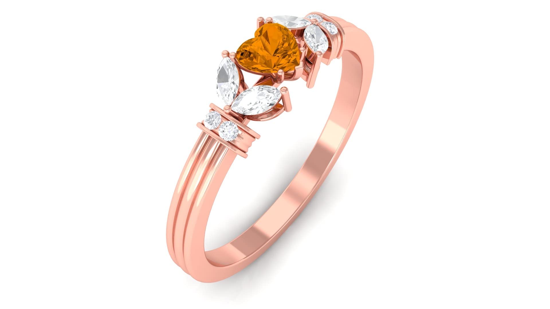 Genuine Citrine Promise Ring for Women - 4mm Heart-Shaped Citrine Solitaire Ring with Diamond Accents in 14K Solid Gold | Perfect for Anniversaries, Engagements & Romantic Gifts