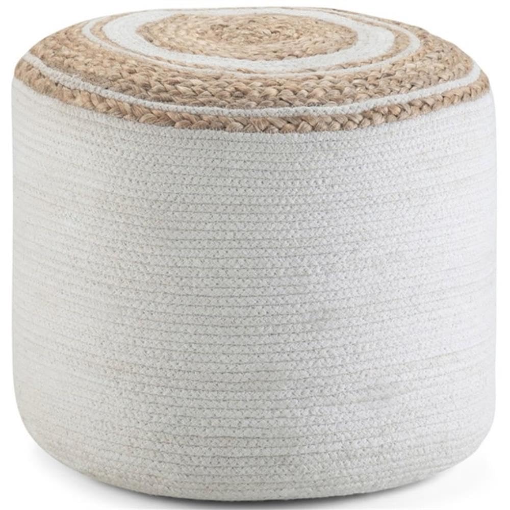 Trent Home Boho Round Braided Pouf in Natural Cotton - Stylish Footstool & Ottoman for Living Room, Bedroom, or Nursery Decor