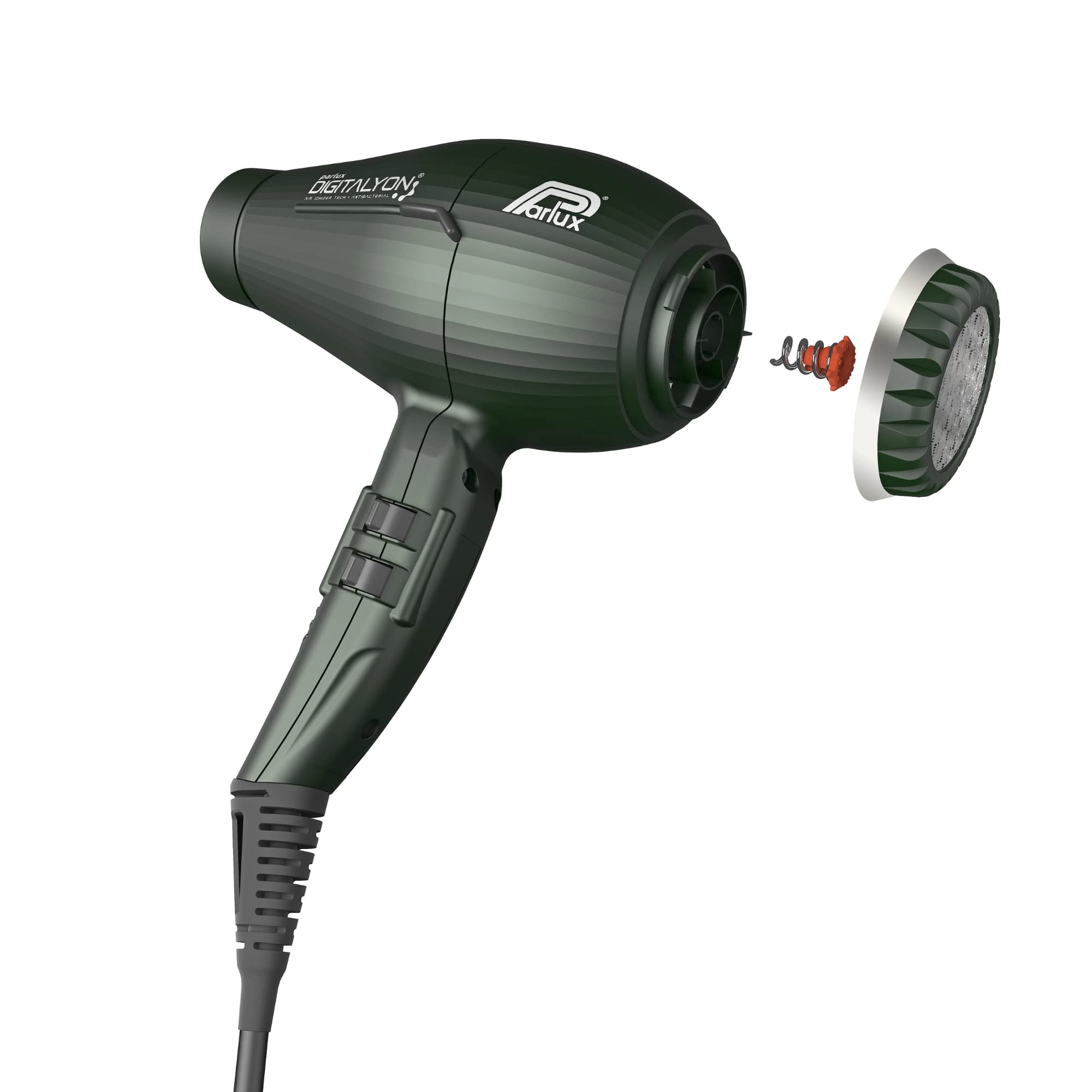 Parlux Digitalyon Anthracite Professional Hair Dryer with Slim Straightening Nozzle - 2 Speeds, 4 Heat Settings & Cool Shot for Frizz-Free Straight Hair - Ultra Quiet for Salon-Quality Styling at Home, Travel & Daily Use