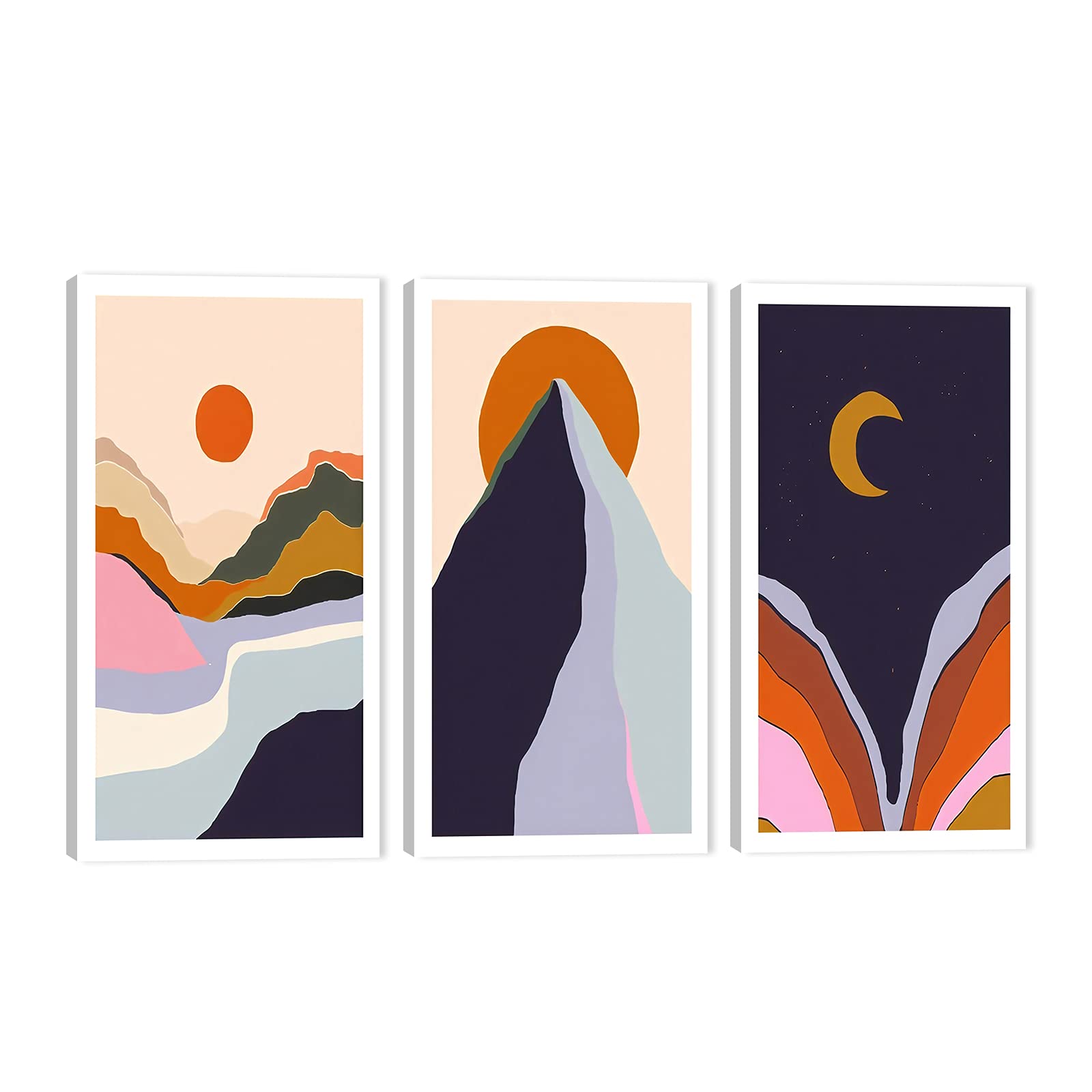3-Piece Boho Wall Art Set - Mid-Century Modern Canvas Prints, Abstract Minimalist & Geometric Plant Framed Artwork for Living Room, Bedroom, Office Decor (24