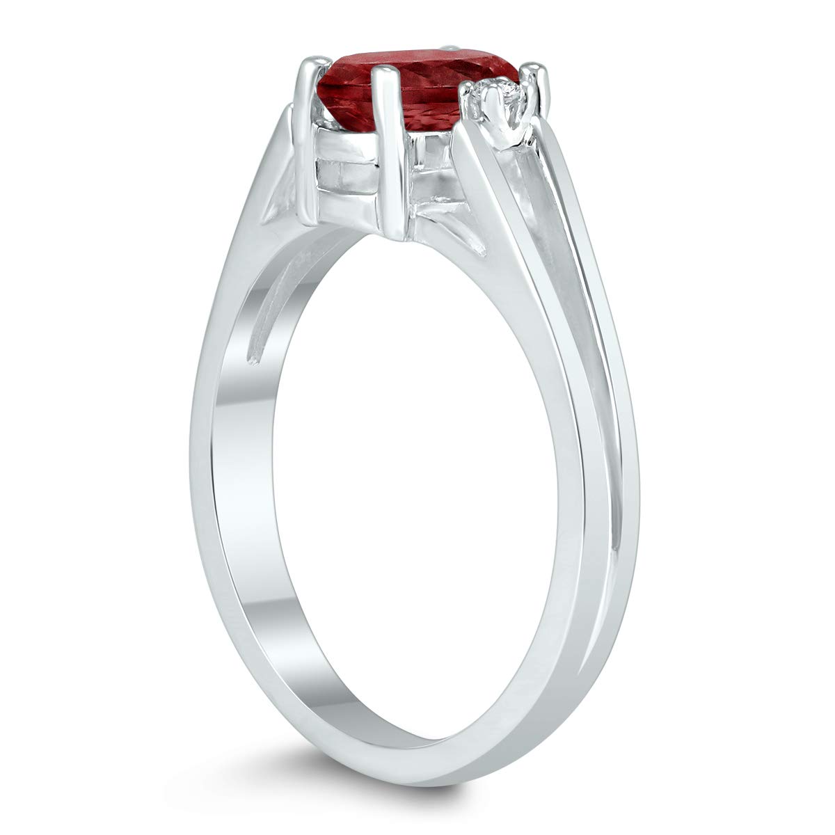 7X5MM Garnet and Diamond Open Three Stone Ring in 10K White Gold | Elegant Birthstone Jewelry for Women | Perfect for Valentine's Day, Anniversary & Special Occasion Gifts