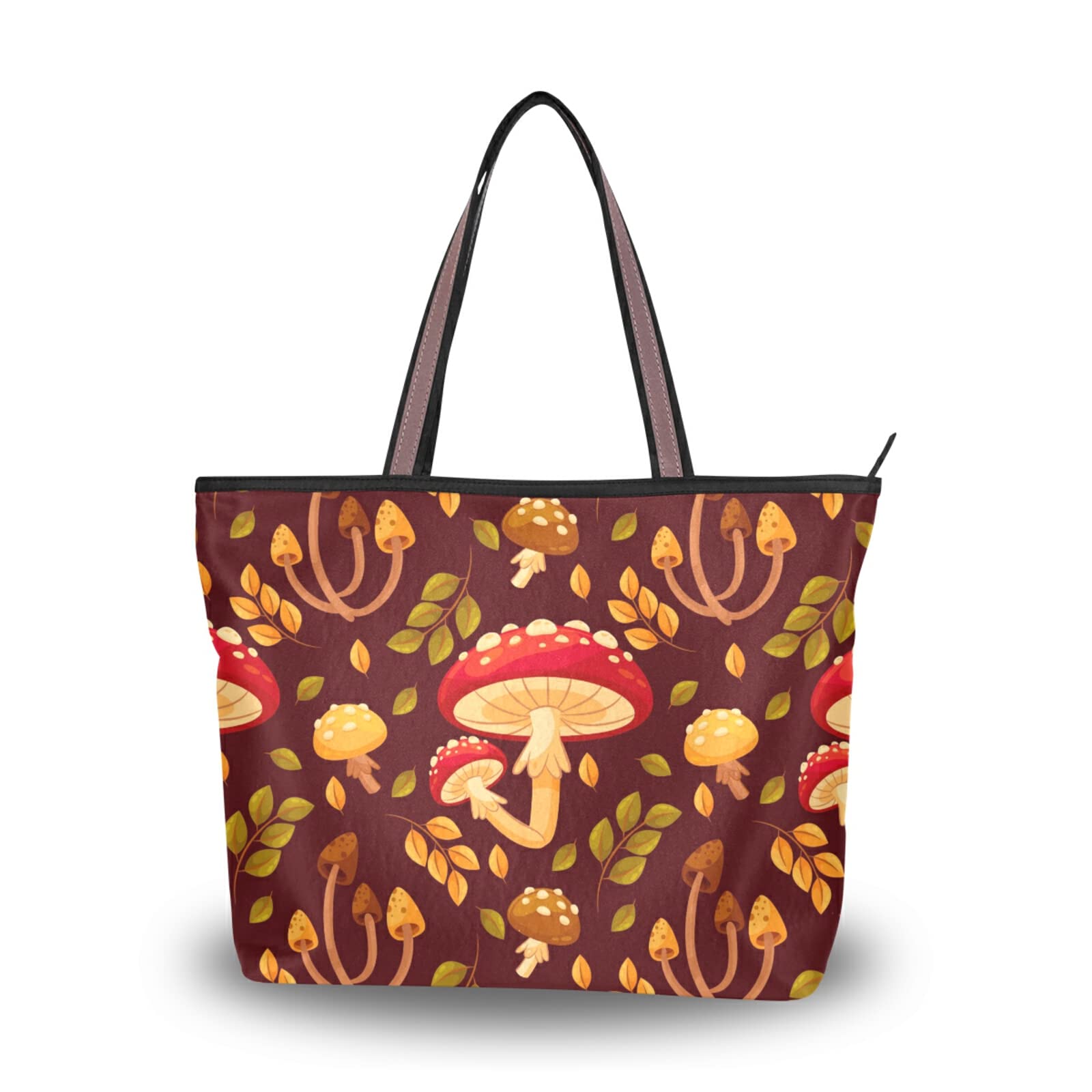 Eco-Friendly Mushroom Leaves Tote Bag for Women - Reusable Shoulder Bag & Handbag for Beach, Travel, Shopping - Perfect for Groceries, Work Commute & Weekend Outings