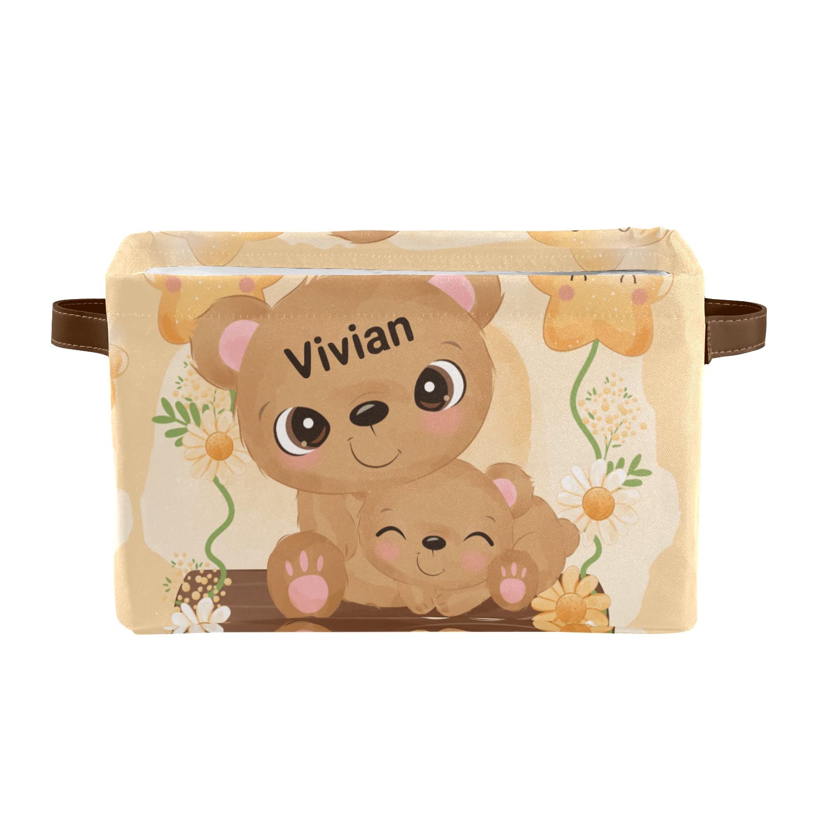 Personalized Cute Baby Bear Name Storage Bins - Waterproof Canvas Organizer Basket for Nursery, Office & Bathroom - 1 Pack - Perfect for Baby Room Decor, Toy Storage & Home Organization