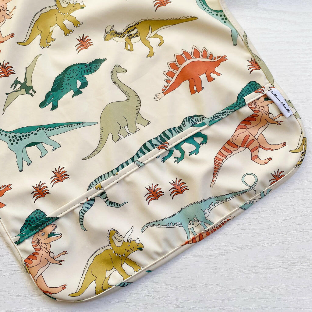 Dinosaur Print Long Sleeved Baby Bib - Soft & Absorbent Feeding Bib for Toddlers - Perfect for Mealtime, Messy Play & Outdoor Activities