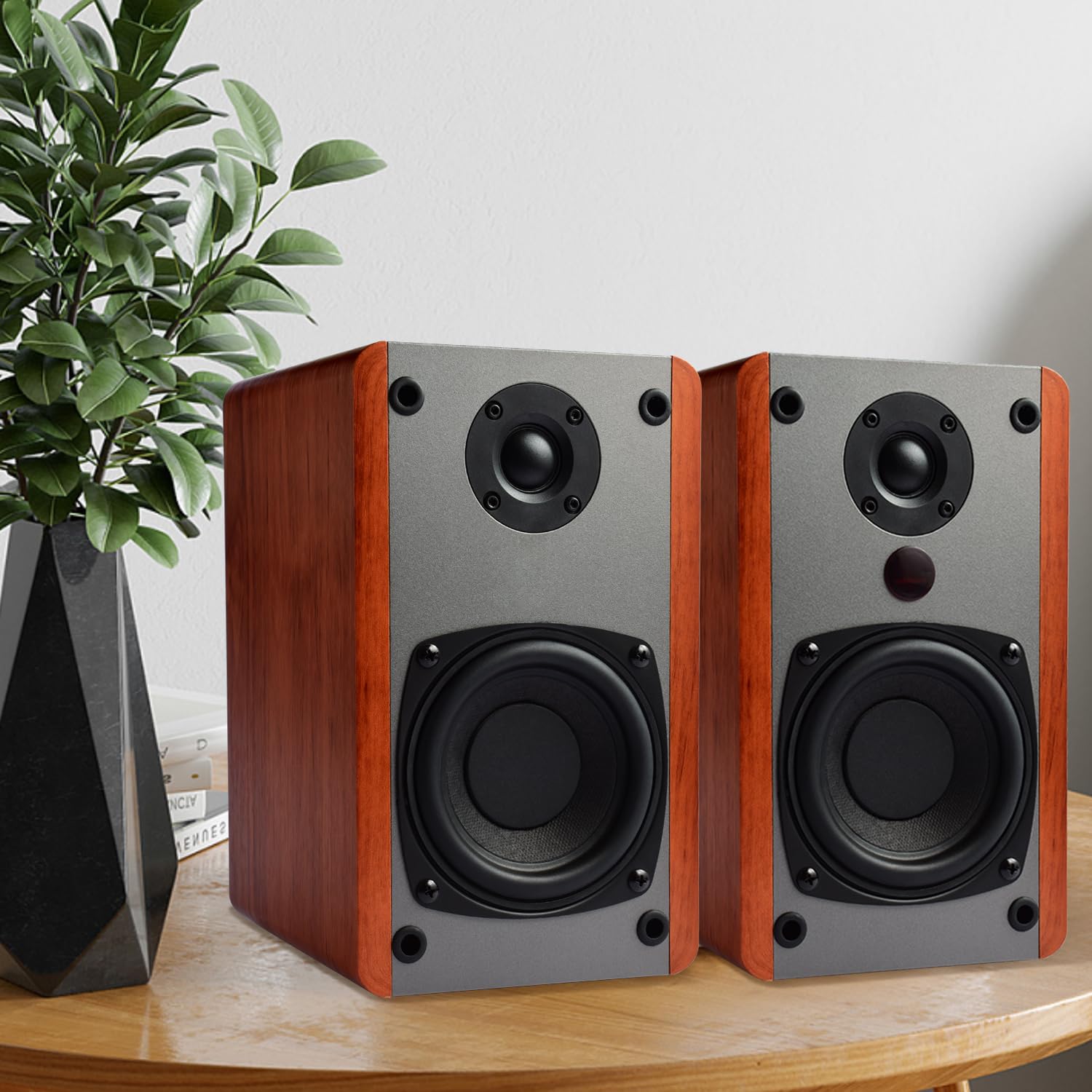 SINGING WOOD BT25 (2024 Version) 80W Bluetooth Bookshelf Speakers with Optical/Aux Inputs & Subwoofer Line Out - Premium Cherry Wood Enclosure for Home Theater, Gaming, PC, TV & Turntable Setup