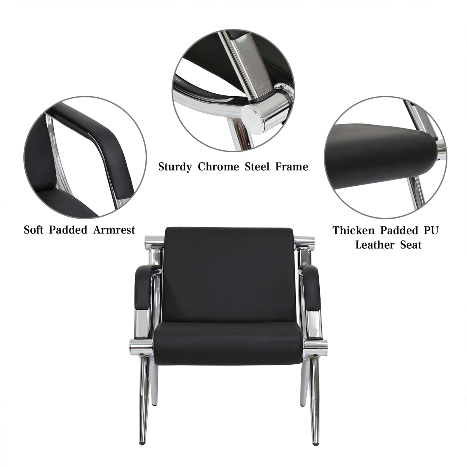 Premium PU Leather Waiting Room Chair - 1-Seat Black Reception Guest Chair for Business Office, Airport, Hospital, Bank, Conference Room & Salon | Durable & Comfortable Seating Solution for High-Traffic Areas