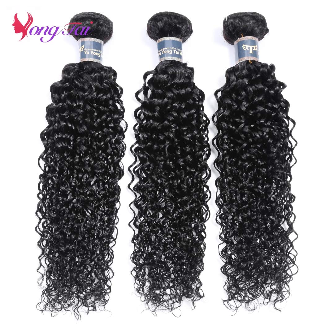 Brazilian Jerry Curly Human Hair Bundles 16 18 20 Inches - 100% Virgin Unprocessed Kinky Curly Hair Extensions (1B Color) for Weaving, Styling & Natural Look - Perfect for Daily Wear, Parties & Special Occasions