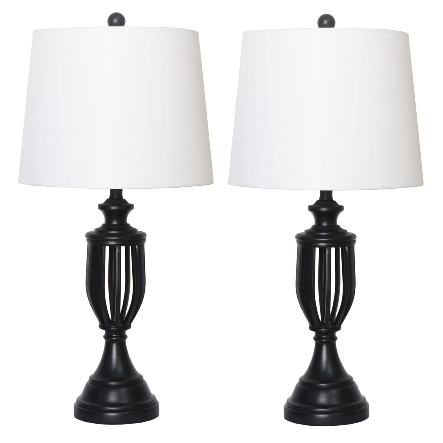 Maxax Traditional Table Lamps Set of 2 - Rustic Farmhouse Bedside Lamps with Industrial Black Metal Base & White Drum Shade, 25.5