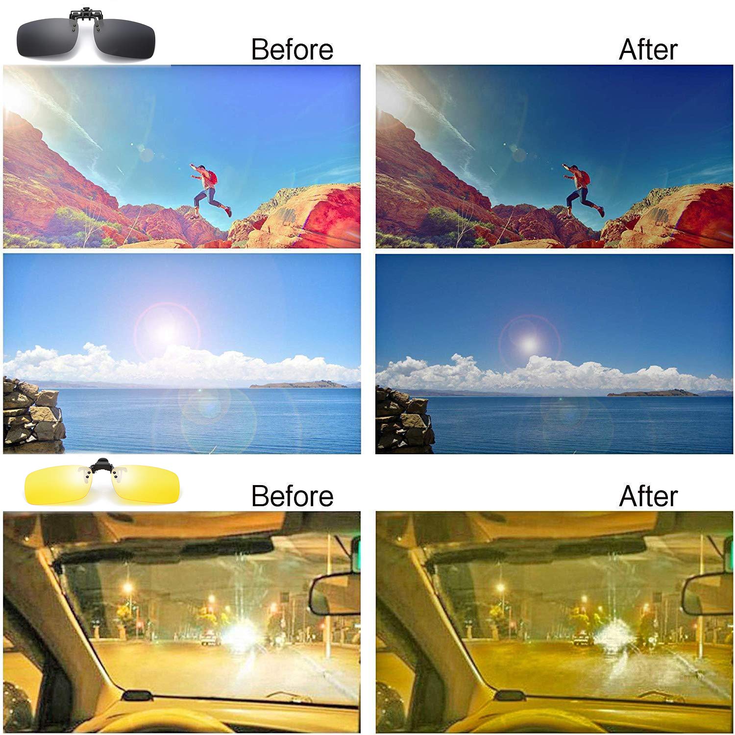 Polarized Clip-on Sunglasses for Men & Women - Anti Glare UV Protection Driving Glasses - Fits Over Prescription Eyeglasses - Perfect for Road Trips, Commuting & Outdoor Activities