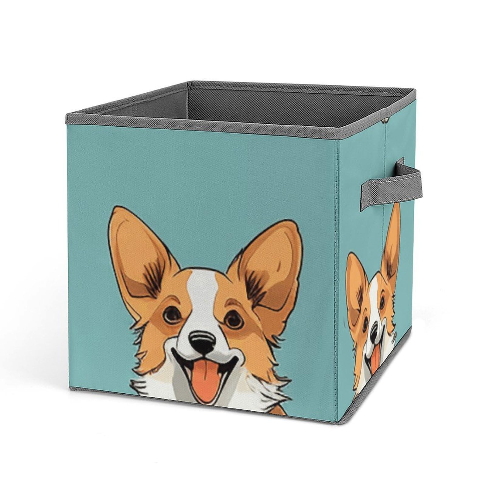 Corgi-Themed Collapsible Storage Cubes with Handles - 10.6
