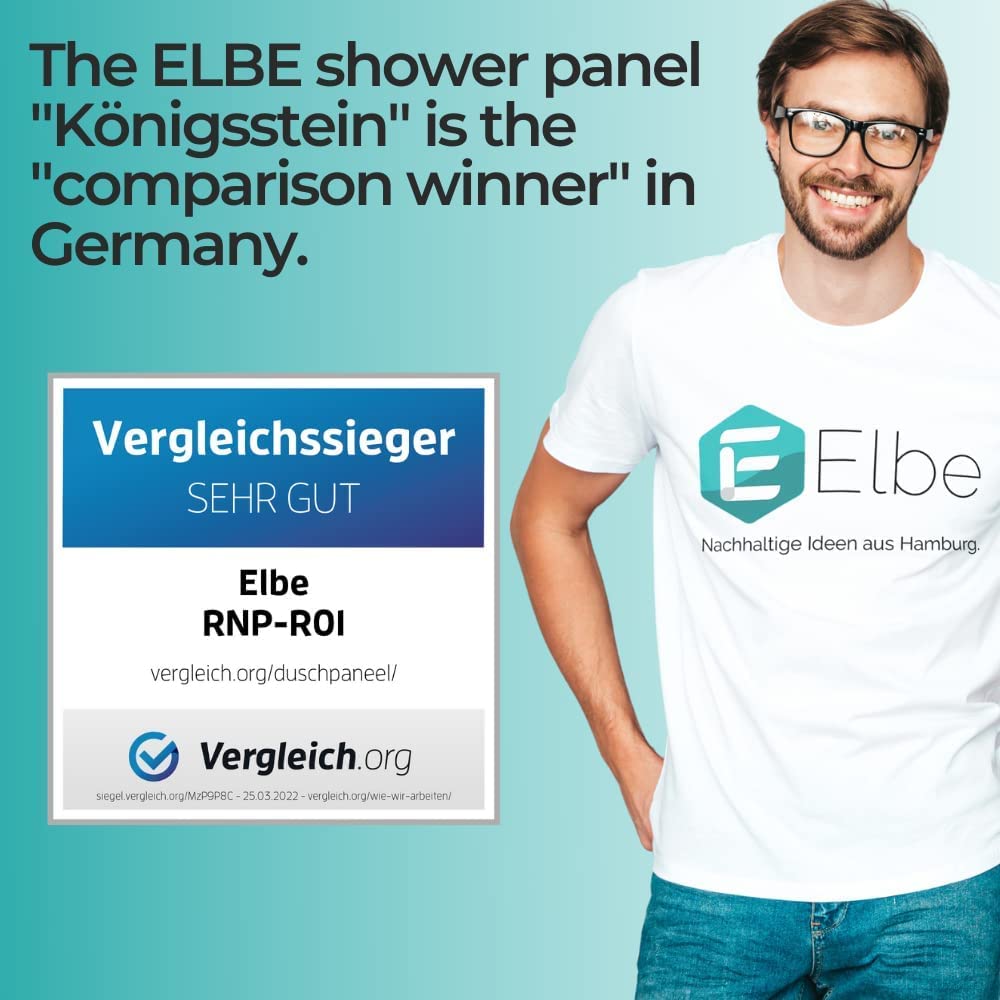 Elbe LED Shower Panel - 304 Stainless Steel Shower Column with 4-Function Hydromassage Mixer Tap & Hand Shower - Easy Installation for Modern Bathroom Upgrade - Perfect for Spa-Like Relaxation and Daily Shower Experience