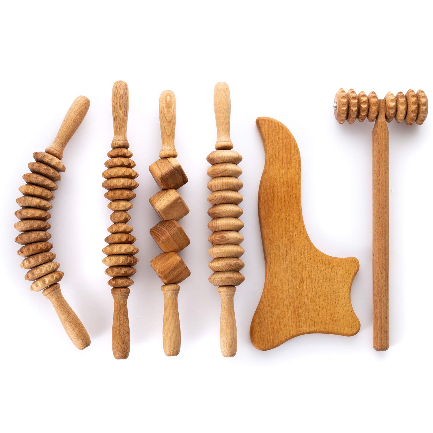 Ribnican Maderotherapy Anti-Cellulite Massage Set - Wooden Roller for Lymphatic Drainage & Body Sculpting - 6 Piece Kit for Home Spa, Post-Workout Recovery, and Relaxation Therapy