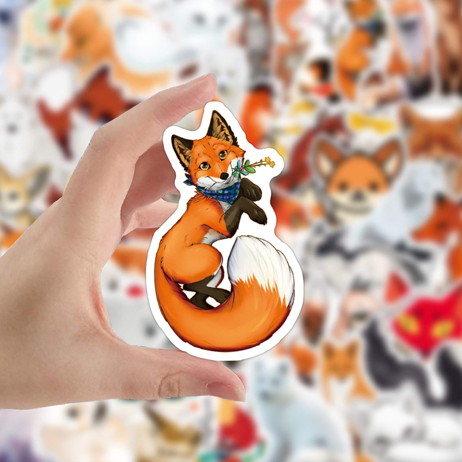50 PCS Waterproof Vinyl Fox Stickers for Laptop, Skateboard, Water Bottle, Phone, Guitar - Cute Animal Decals for Kids & Adults | Perfect for DIY Crafts, School Projects, and Personalizing Accessories