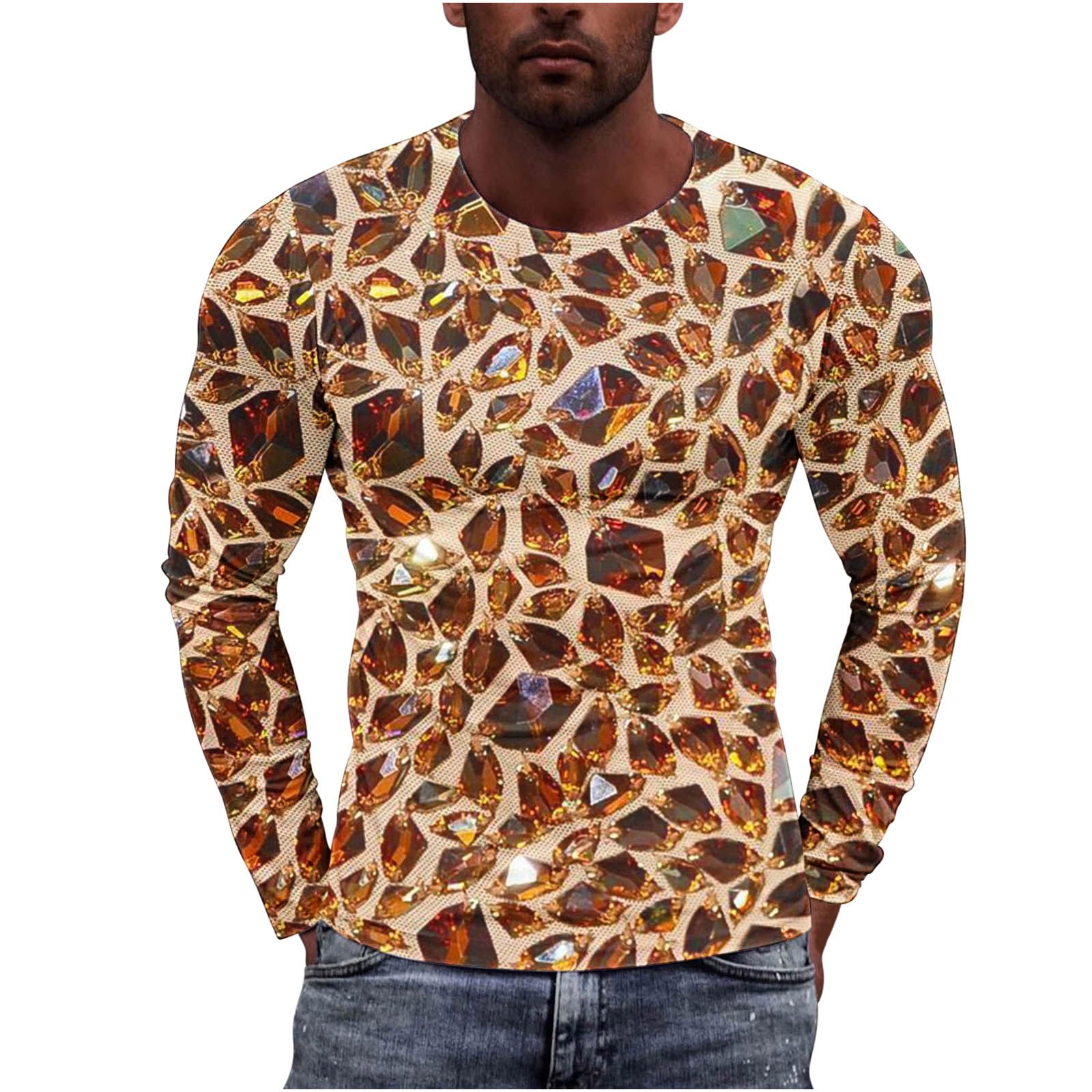 3D Geometry Printed Men's Long Sleeve Graphic Tee - Fashion Streetwear T-Shirt for Fall | Casual Wear, Layering & Everyday Outfits
