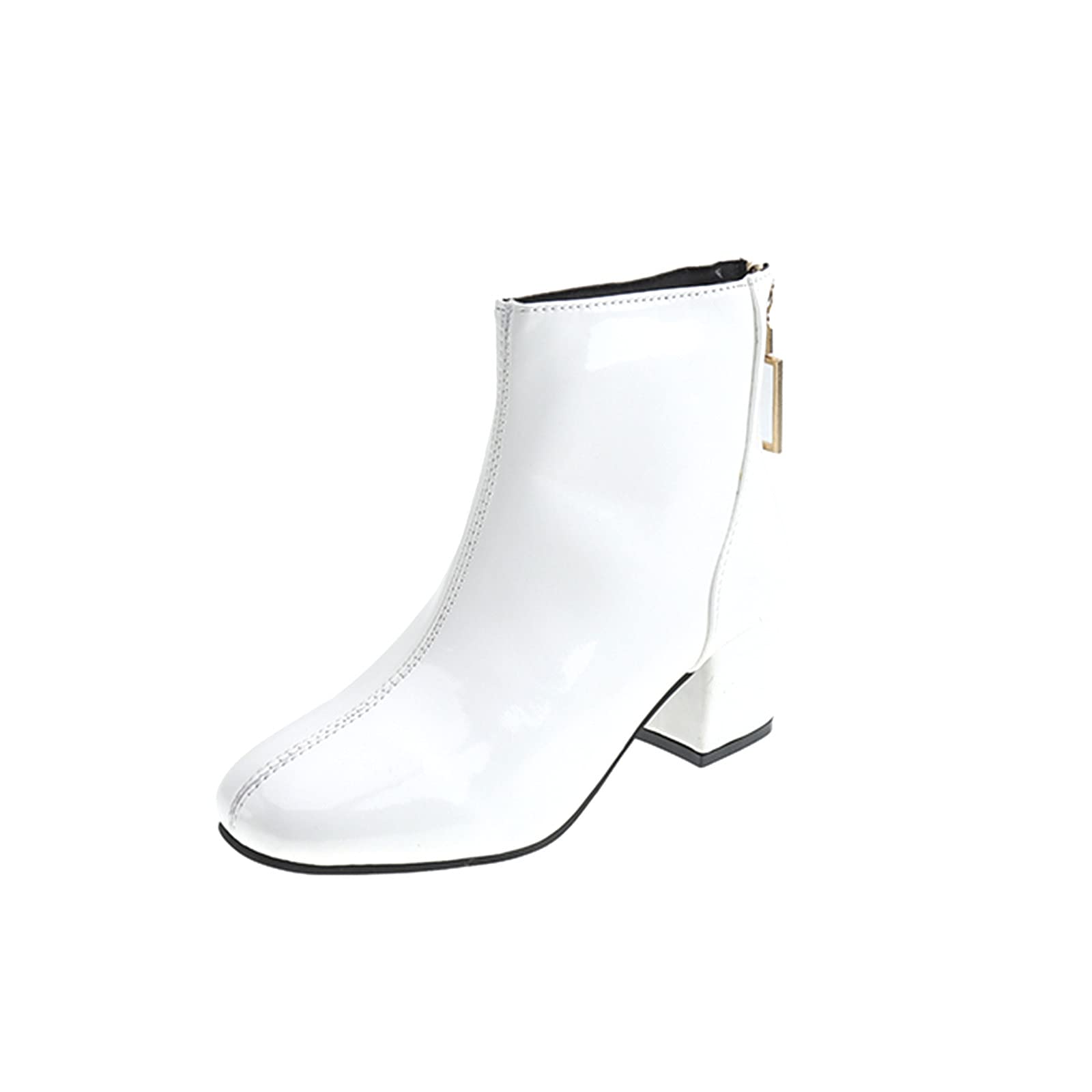 Hlysgo Women's Vintage Ankle Boots - Polished PU Leather Block Low Heel Booties with Zipper & Round Toe | Casual Outfits, Office Wear & Fall Fashion