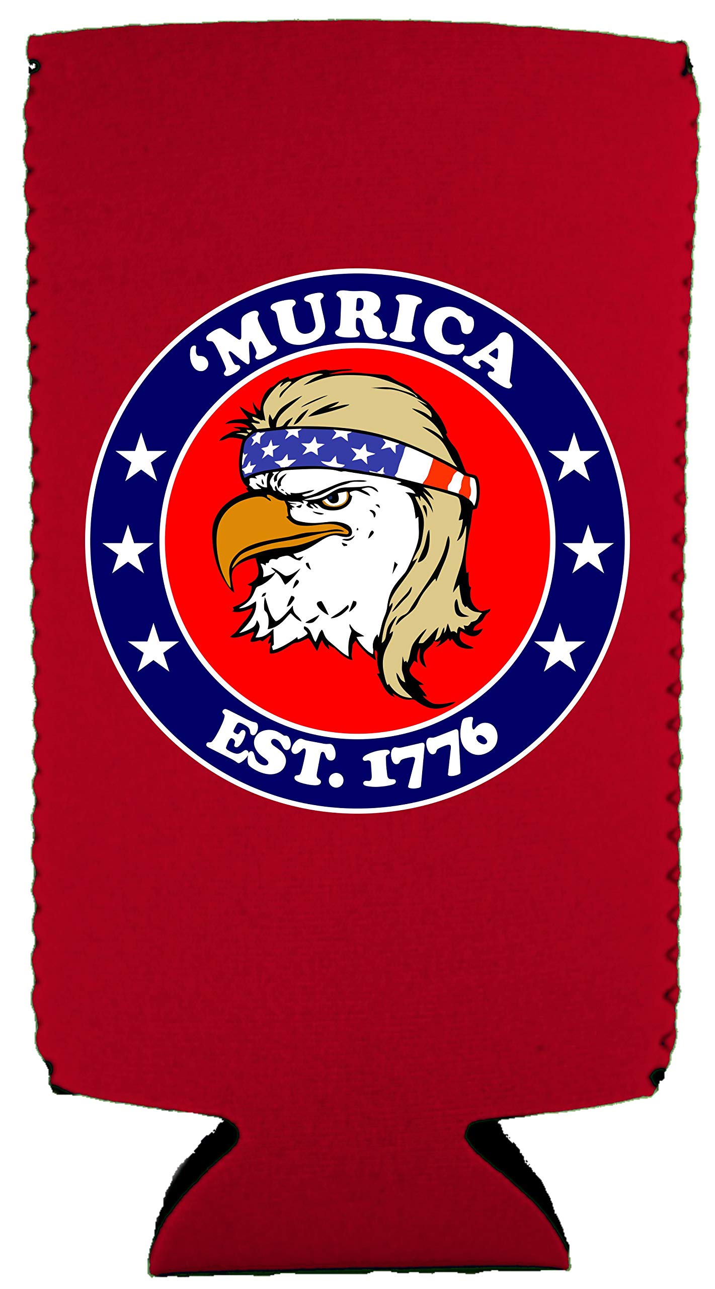 Murica 1776 Patriotic Slim Can Cooler (Red, 2 Pack) - Keep Drinks Cold for BBQs, Tailgating & 4th of July Parties