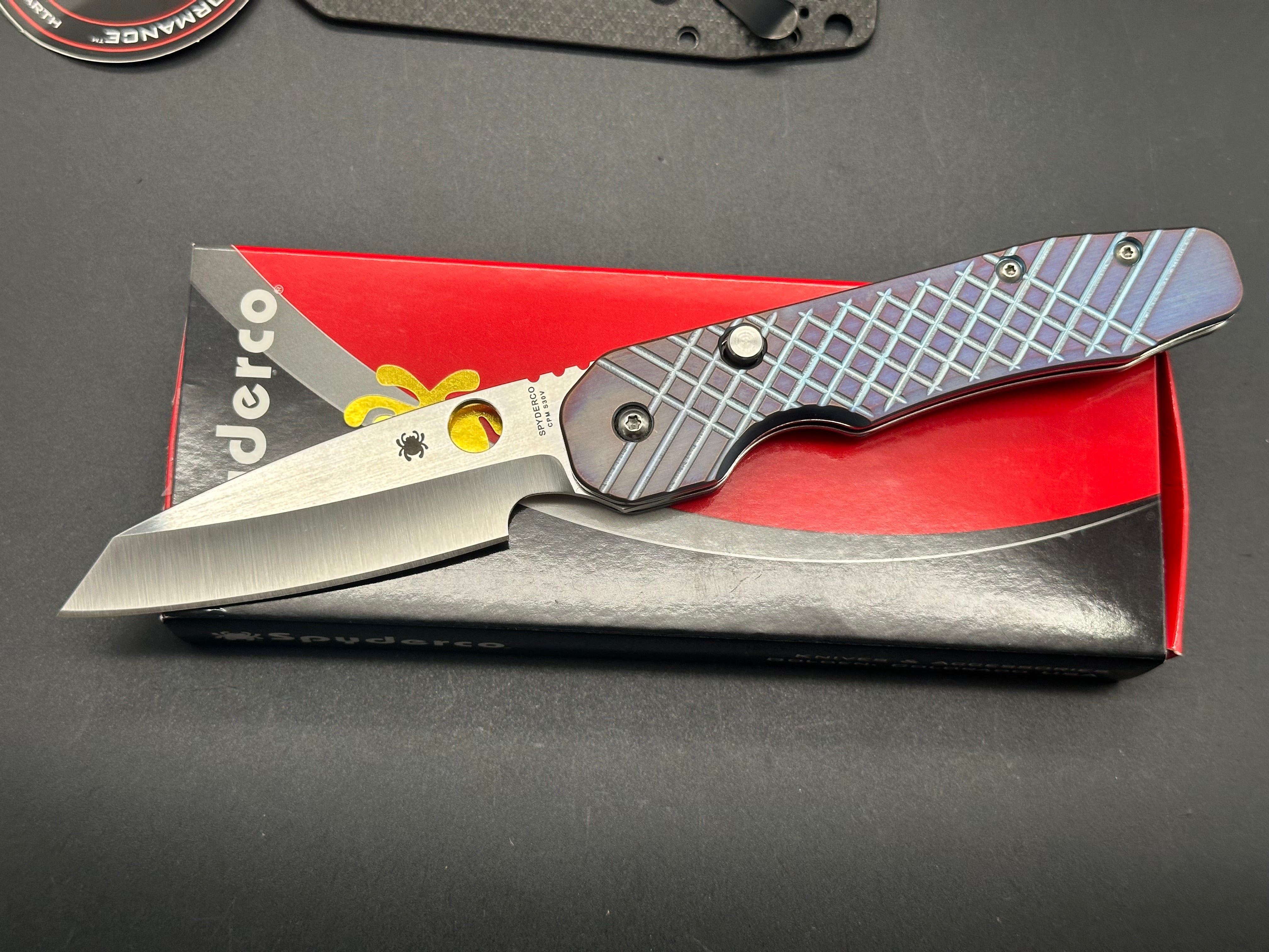 Spyderco Smock Knife with Milled Titanium Scales & Custom Pocket Clip - EDC, Outdoor, Tactical & Everyday Carry Folding Knife