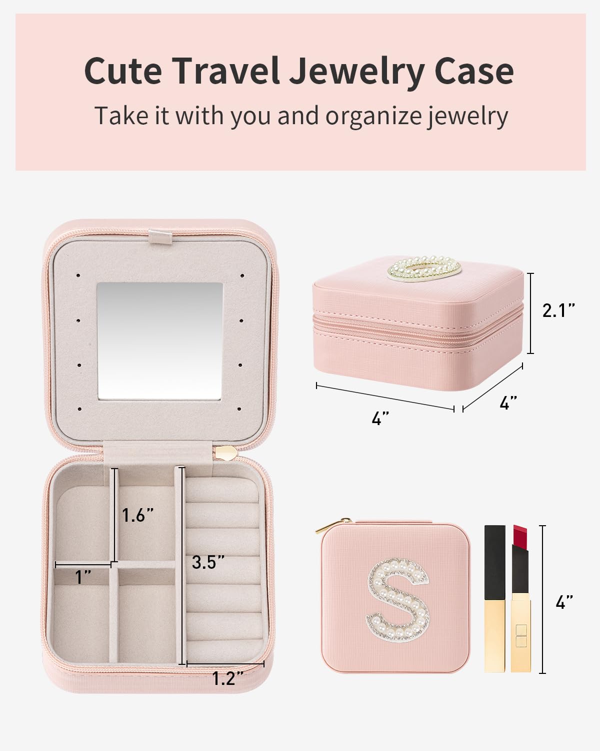 Personalized Initial Jewelry Organizer Box for Women & Girls - Travel Jewelry Case with Letter S in Pink, Perfect Gift for Sister, Daughter, or Friend - Ideal for Travel, Home Storage, and Special Occasions